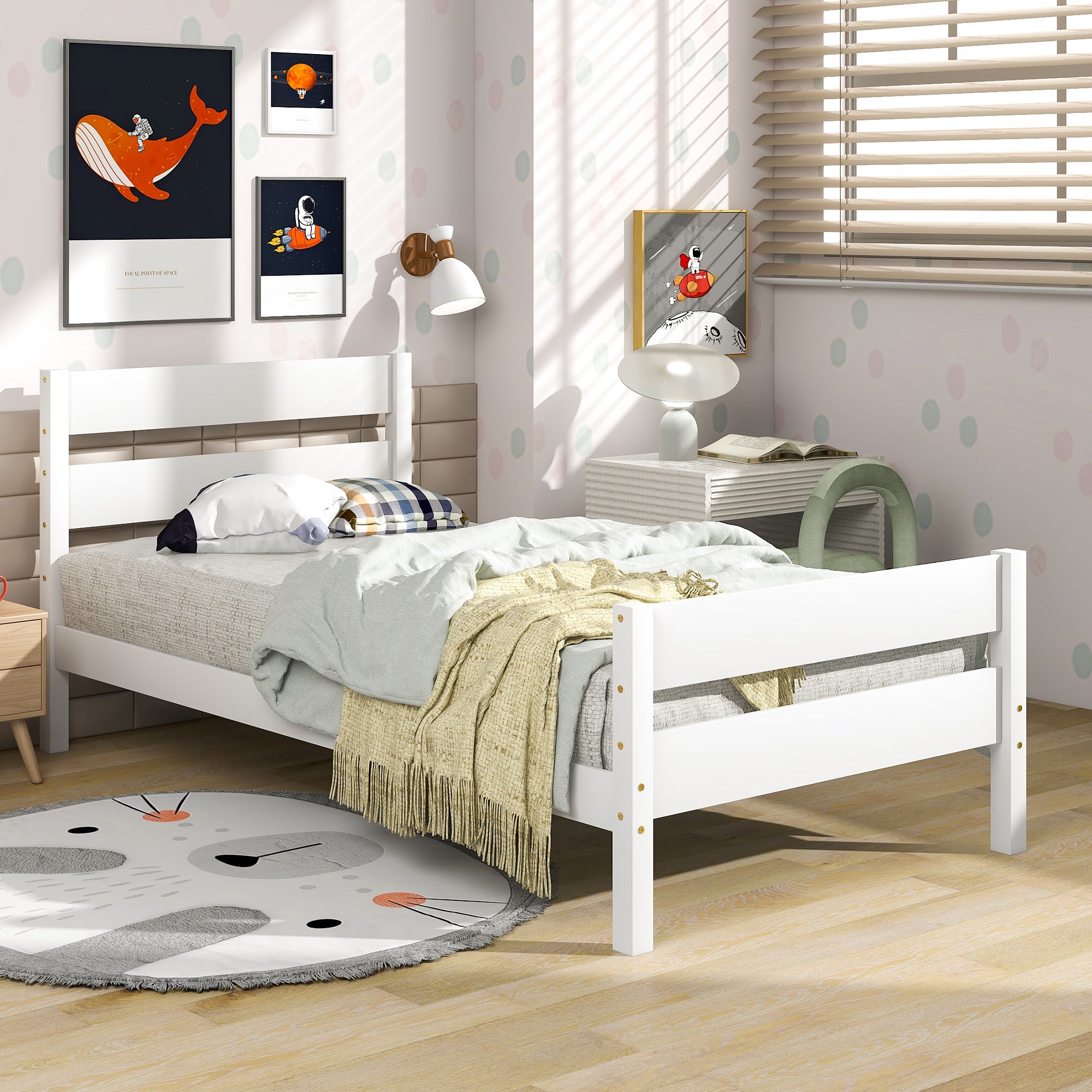 Twin Wood Frame Platform Bed with Headboard and Footboard