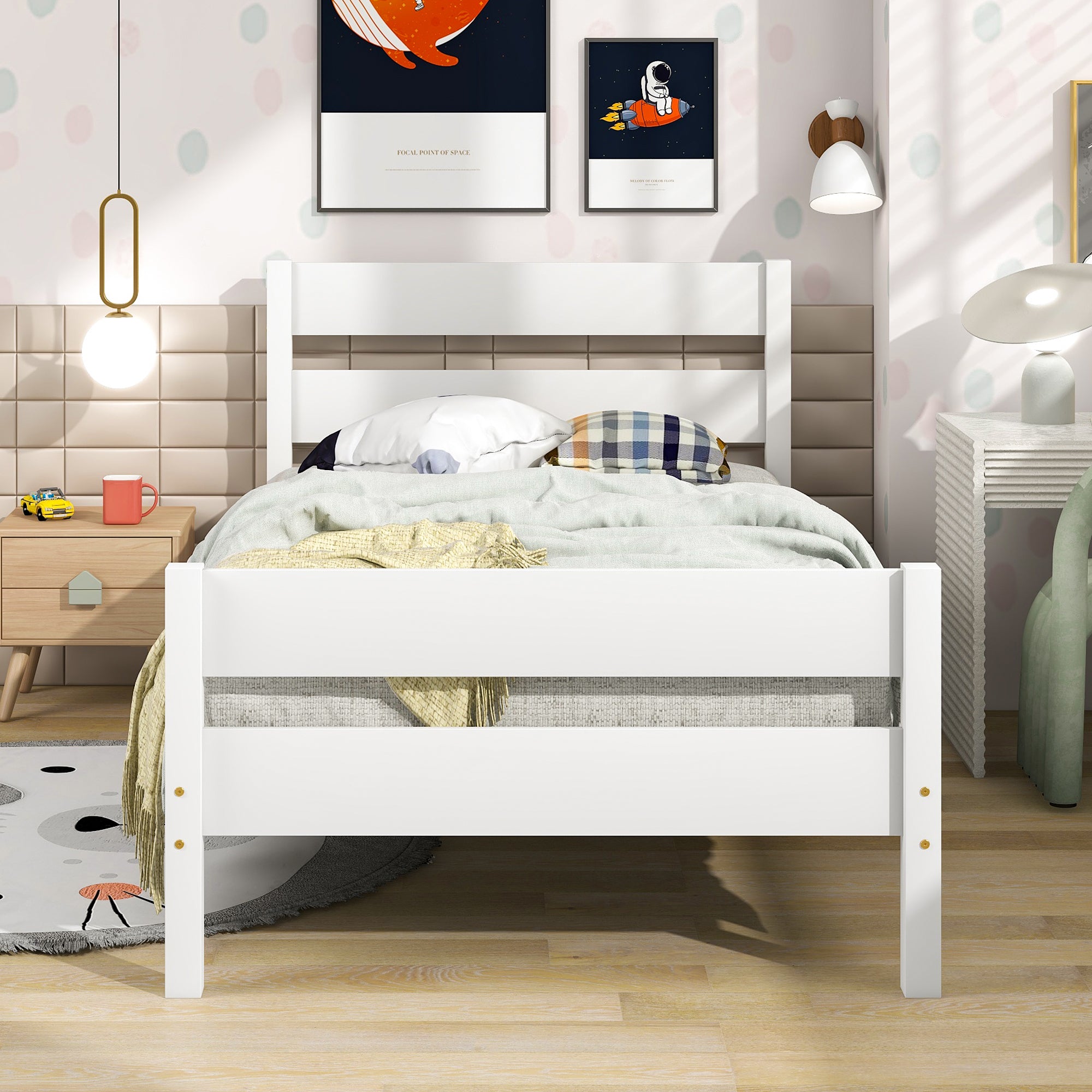Twin Wood Frame Platform Bed with Headboard and Footboard