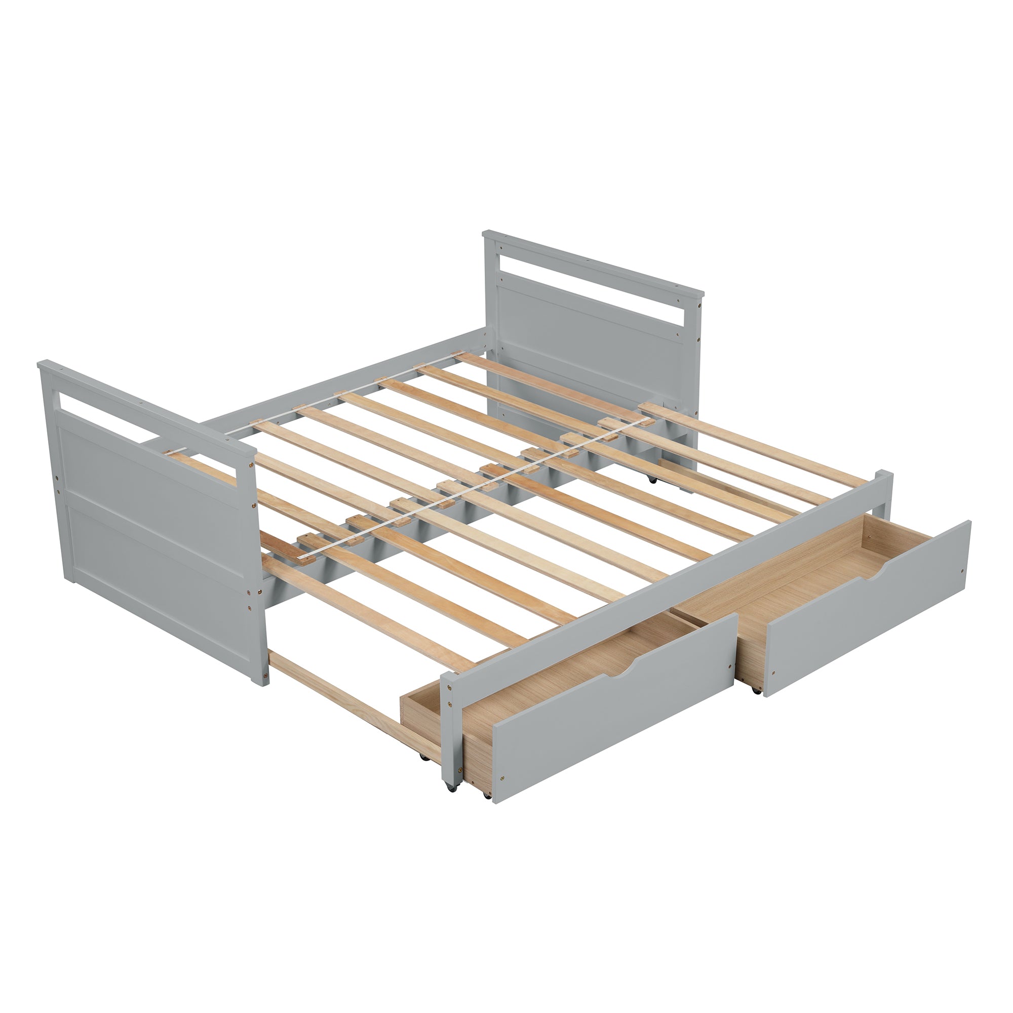 Twin Solid Wood Frame Platform Bed with Trundle and 2 Drawers