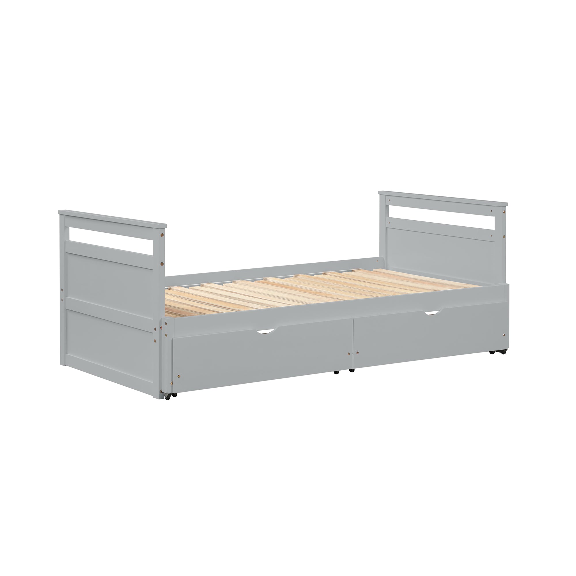 Twin Solid Wood Frame Platform Bed with Trundle and 2 Drawers