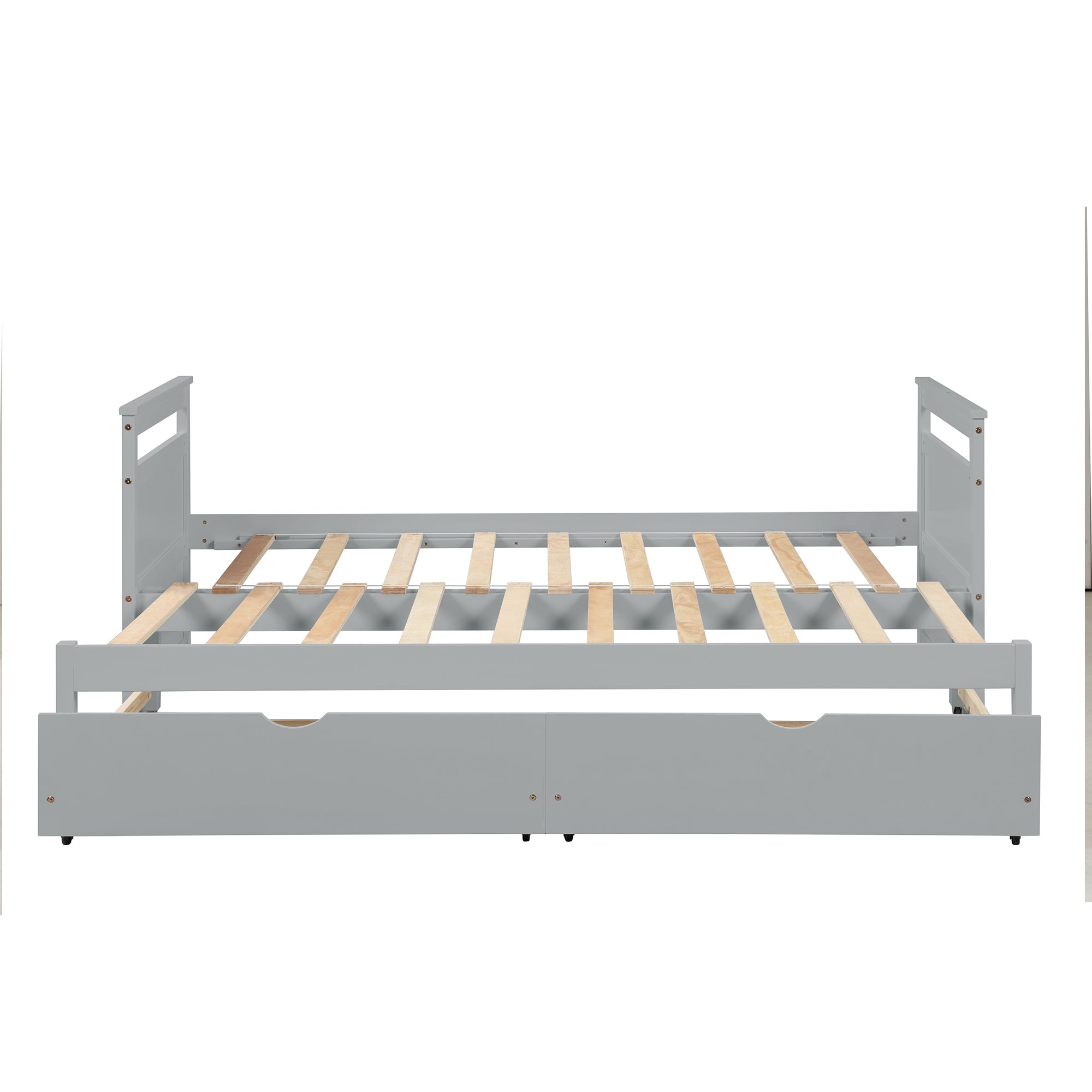Twin Solid Wood Frame Platform Bed with Trundle and 2 Drawers