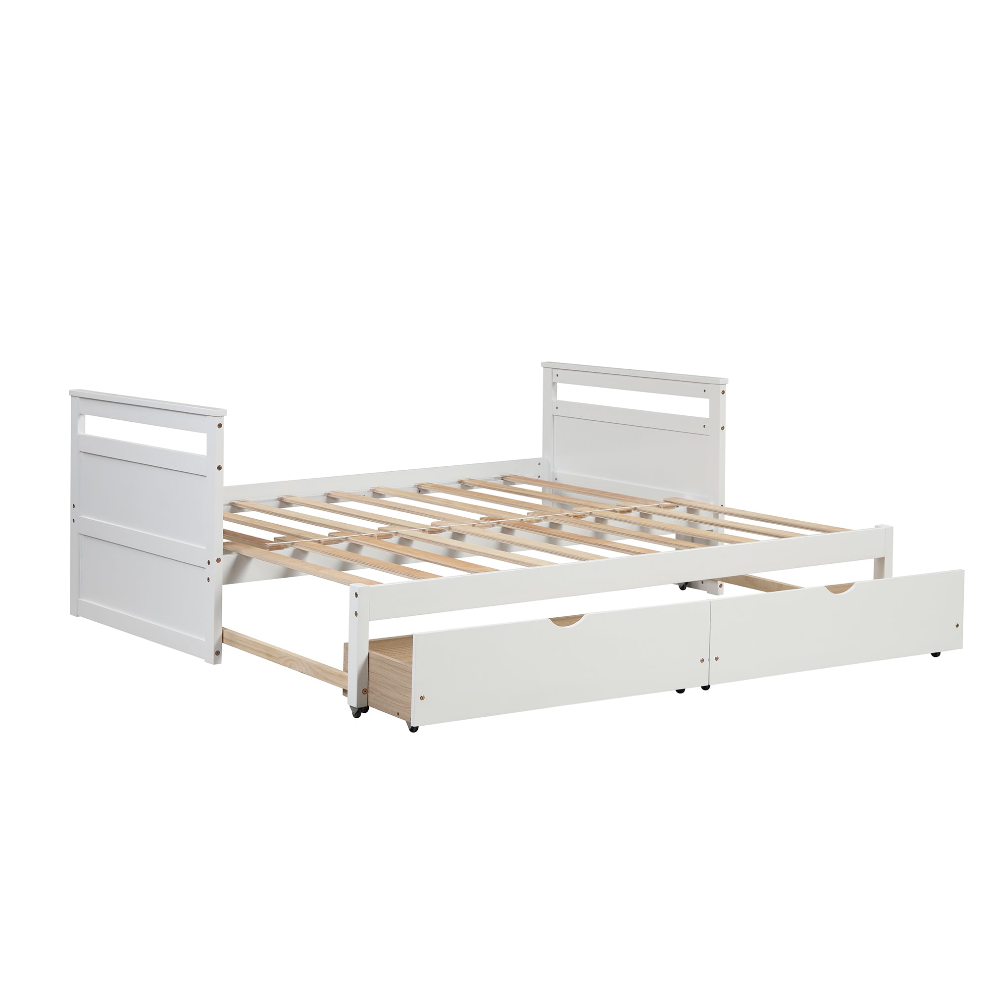Twin Solid Wood Frame Platform Bed with Trundle and 2 Drawers