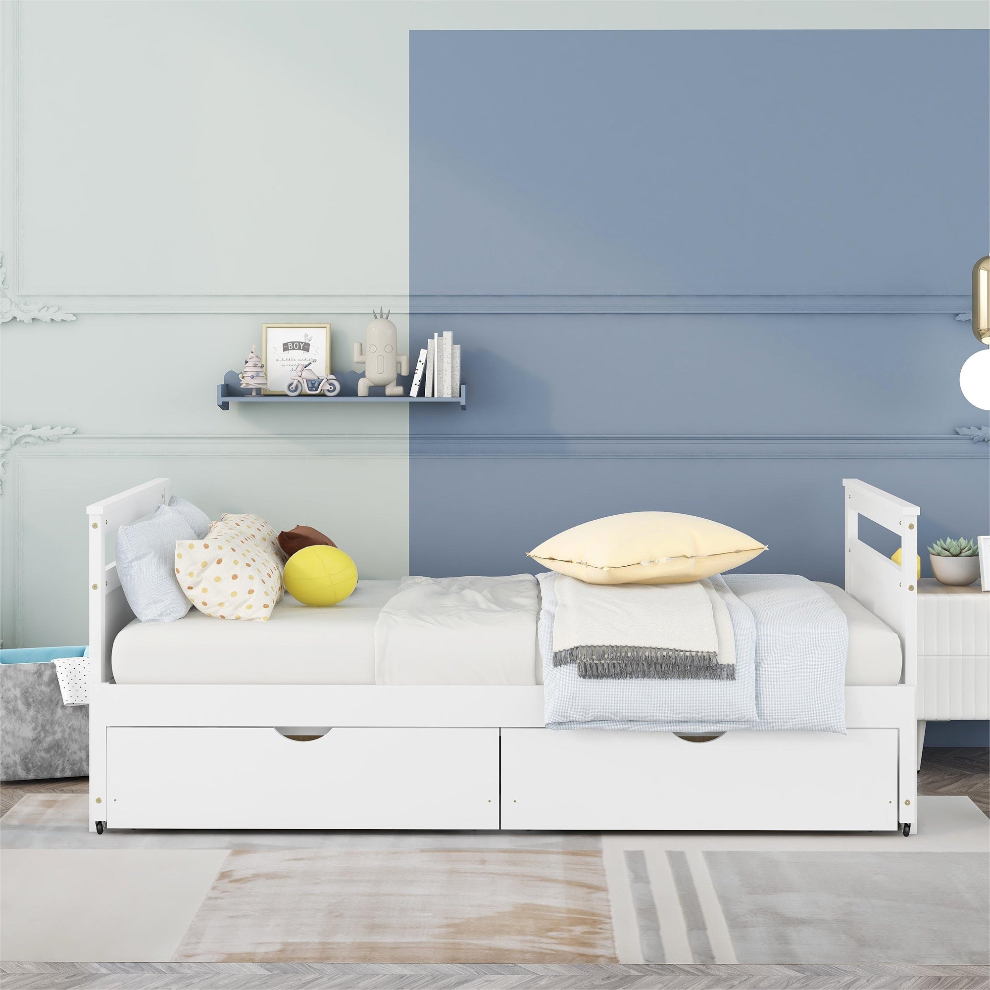 Twin Solid Wood Frame Platform Bed with Trundle and 2 Drawers