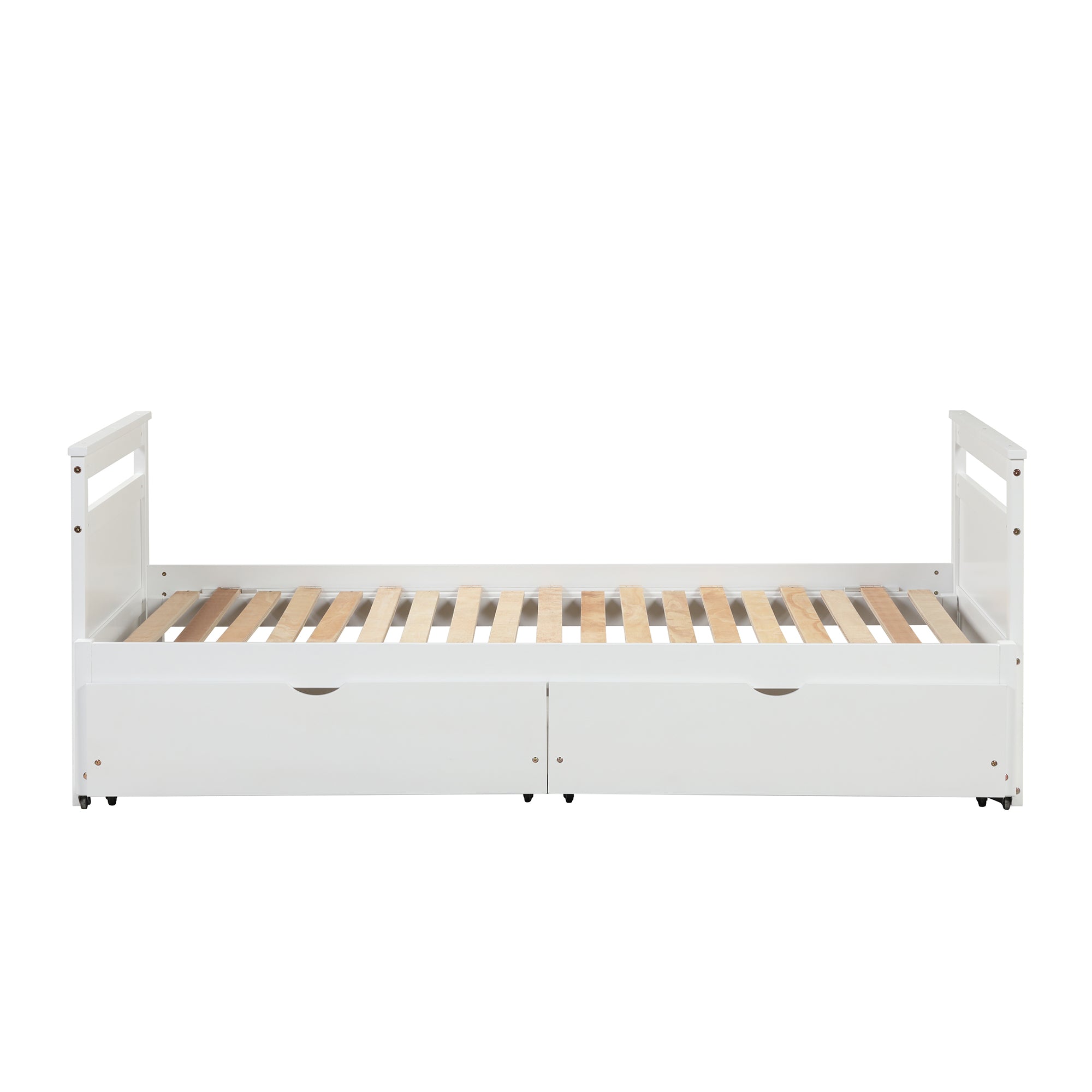 Twin Solid Wood Frame Platform Bed with Trundle and 2 Drawers