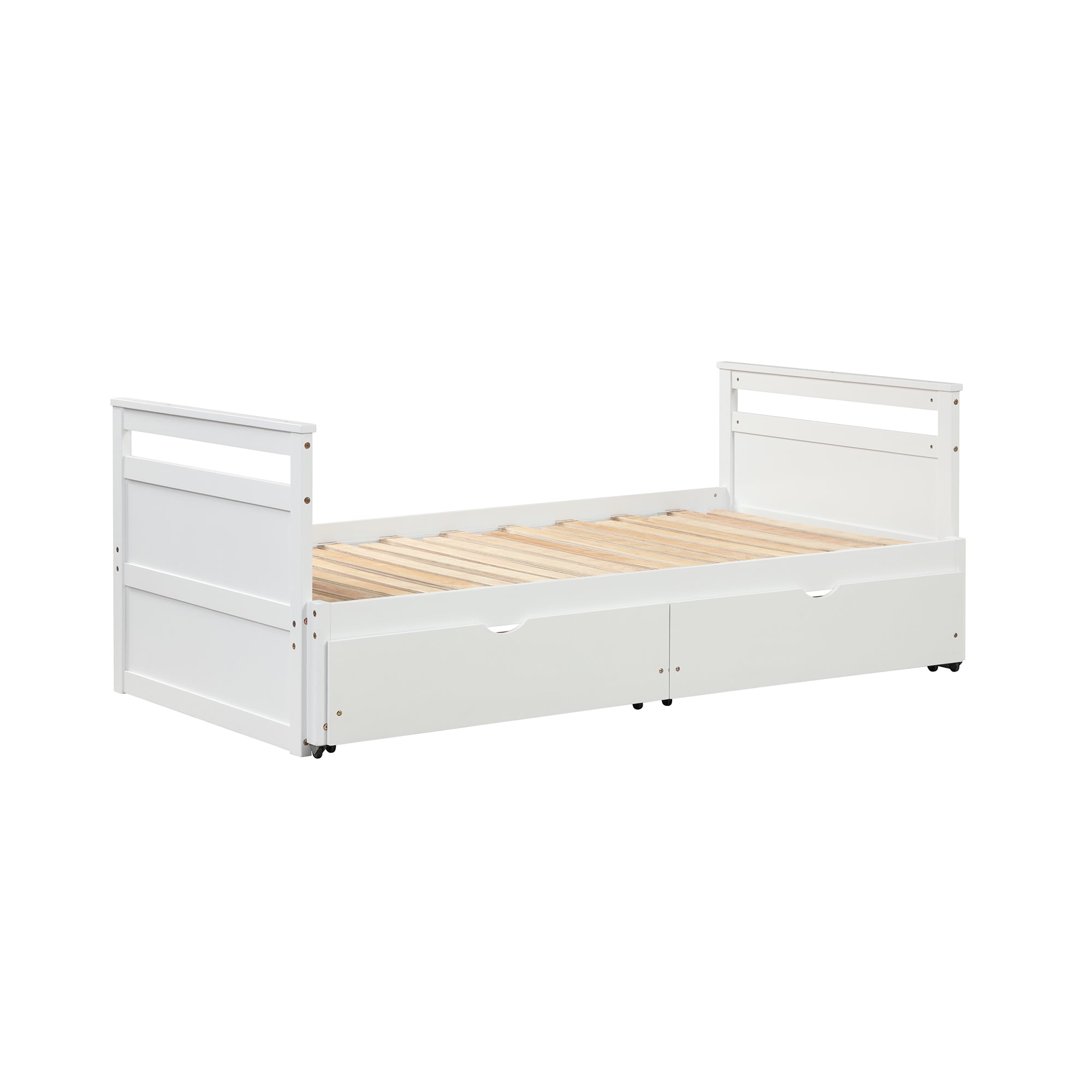 Twin Solid Wood Frame Platform Bed with Trundle and 2 Drawers