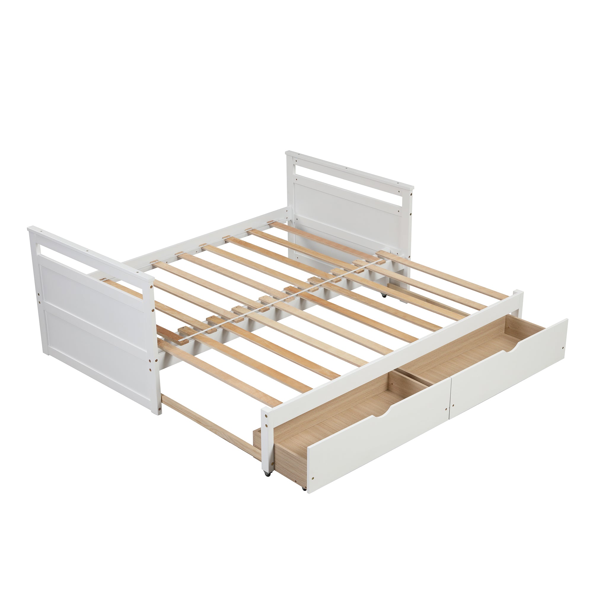 Twin Solid Wood Frame Platform Bed with Trundle and 2 Drawers