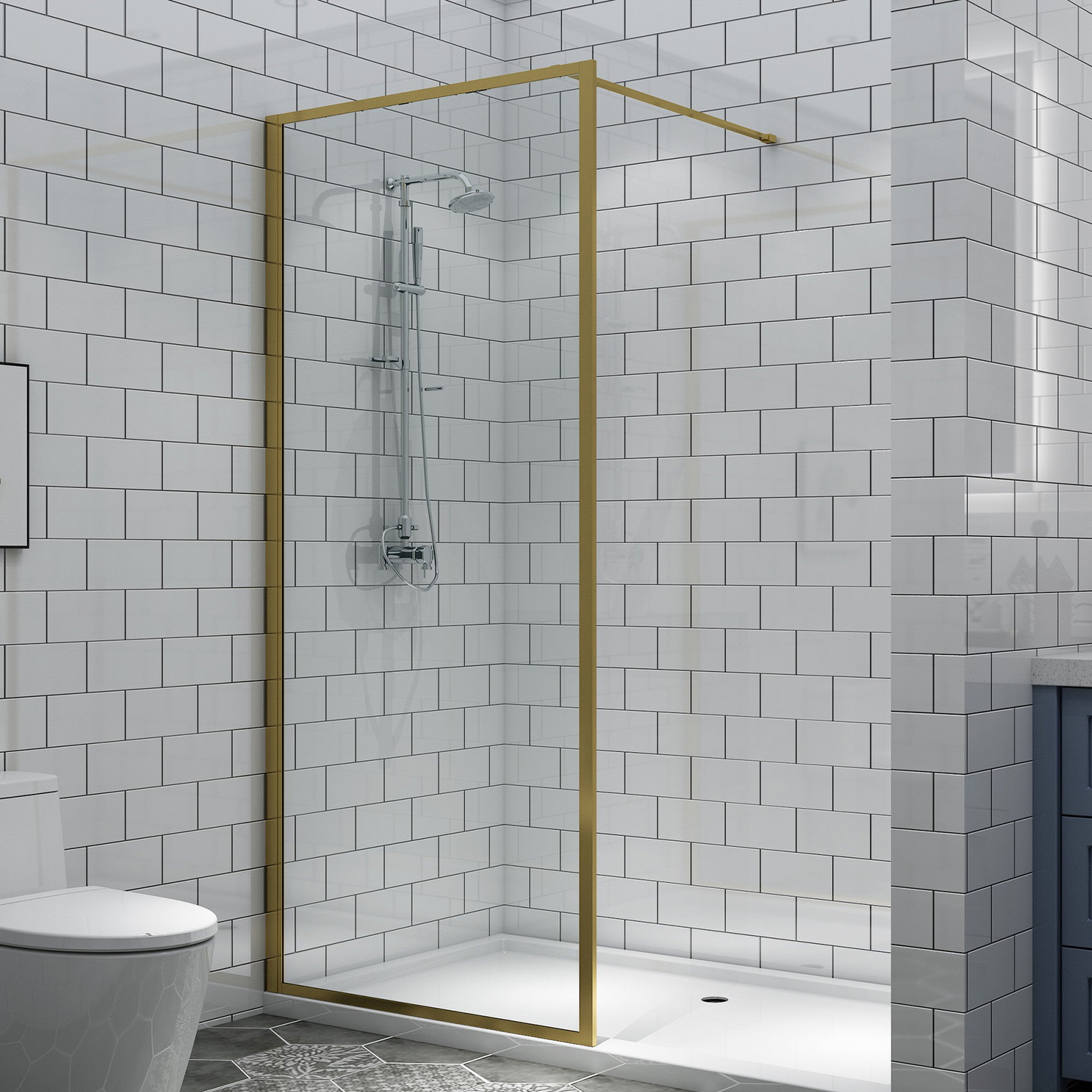 34 in. W x 74 in. H Framed Fixed Glass Panel Shower Door