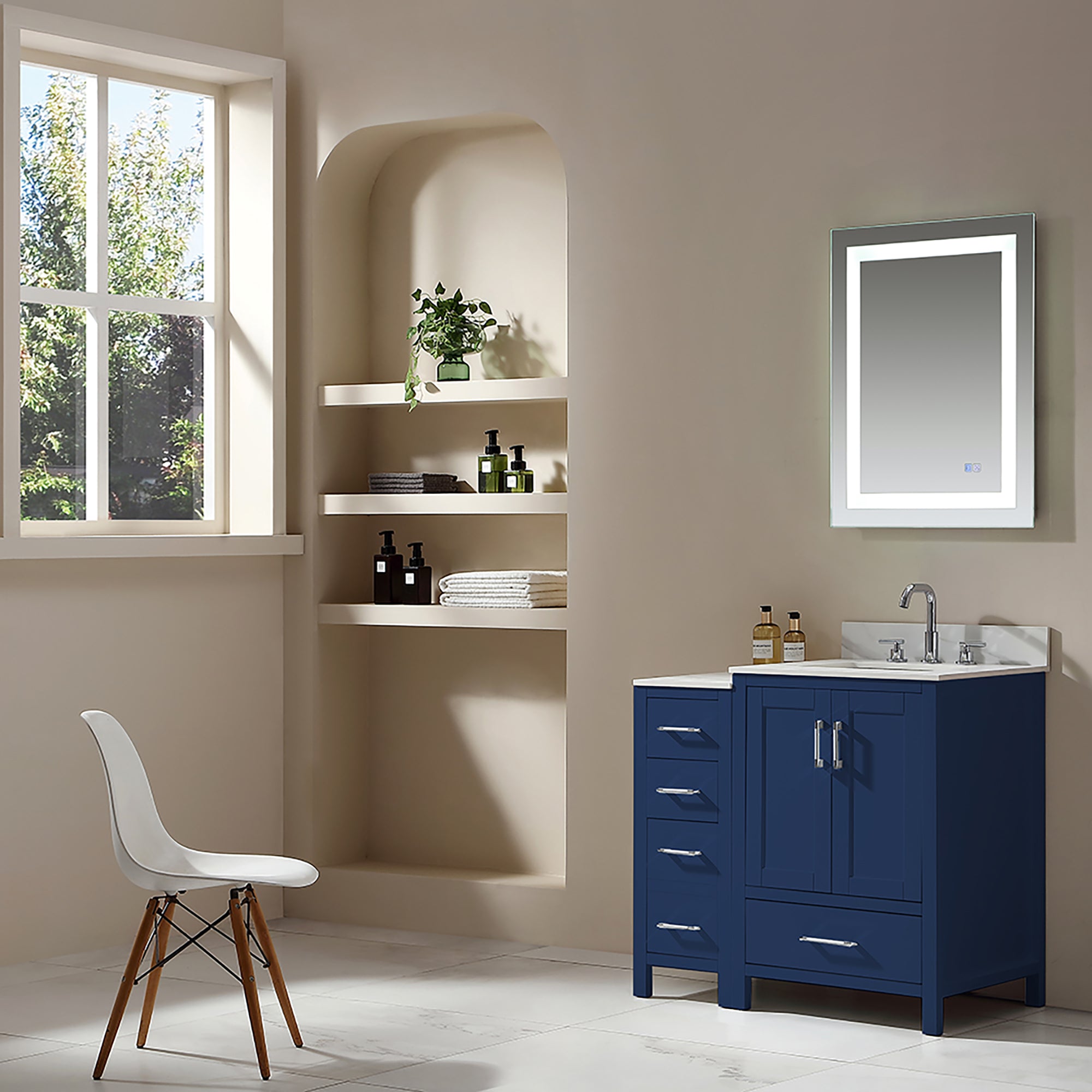 36 in. Freestanding Bath Vanity in White with White Engineered Stone Top