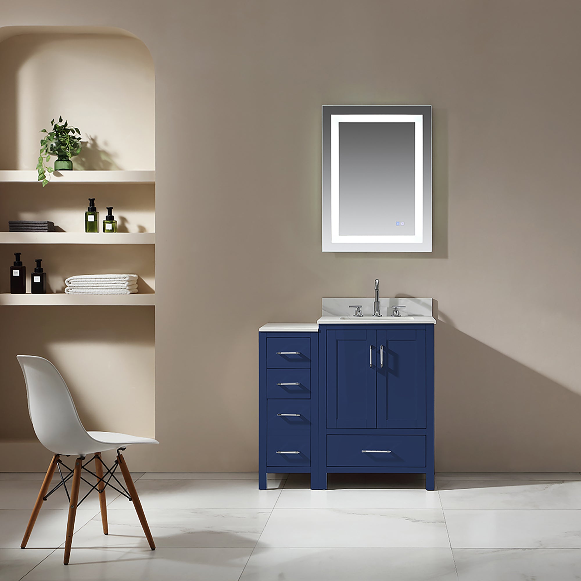 36 in. Freestanding Bath Vanity in White with White Engineered Stone Top