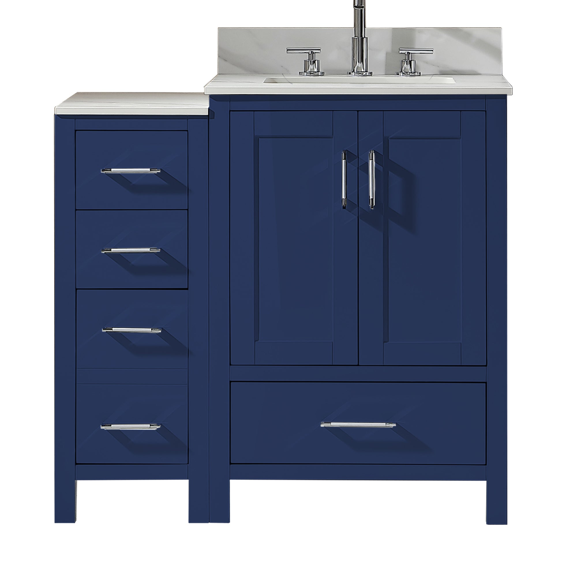 36 in. Freestanding Bath Vanity in White with White Engineered Stone Top
