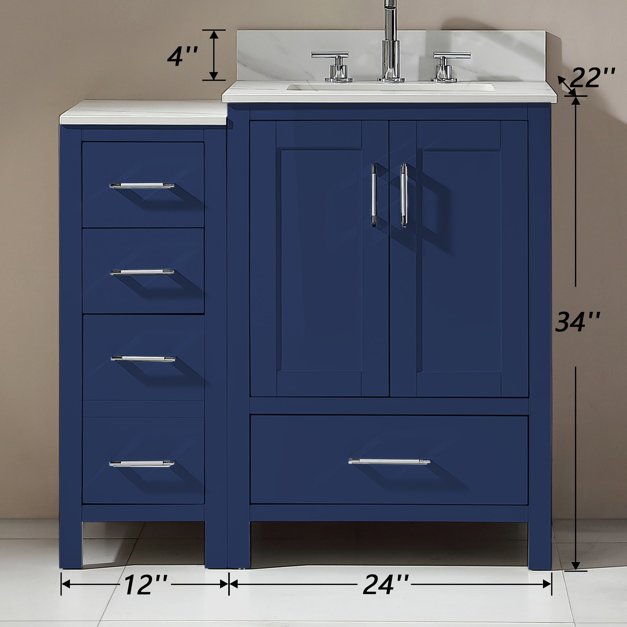36 in. Freestanding Bath Vanity in White with White Engineered Stone Top