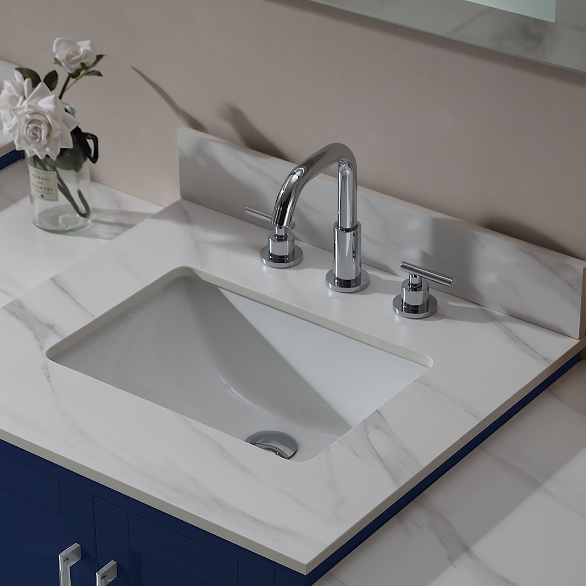 36 in. Freestanding Bath Vanity in White with White Engineered Stone Top