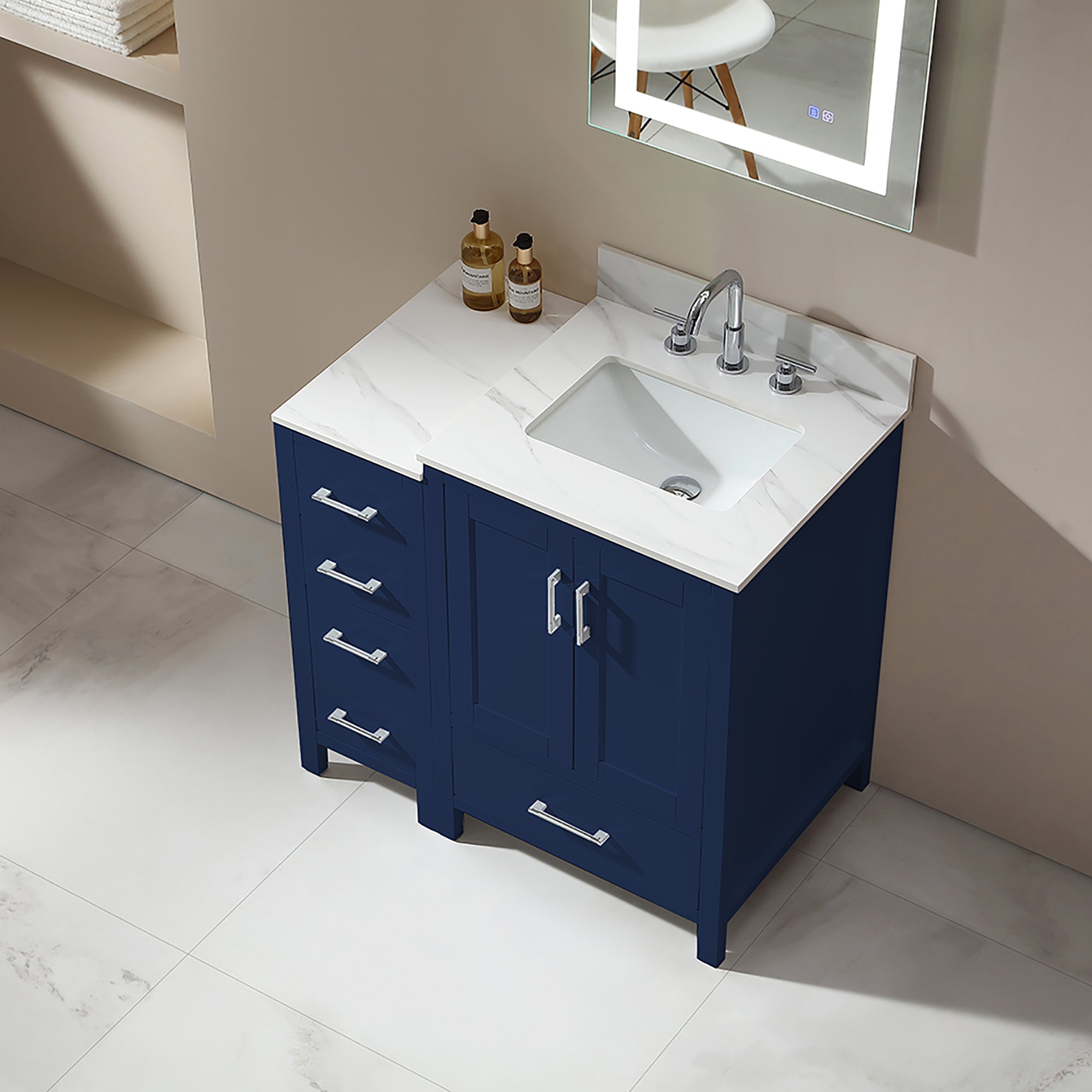 36 in. Freestanding Bath Vanity in White with White Engineered Stone Top