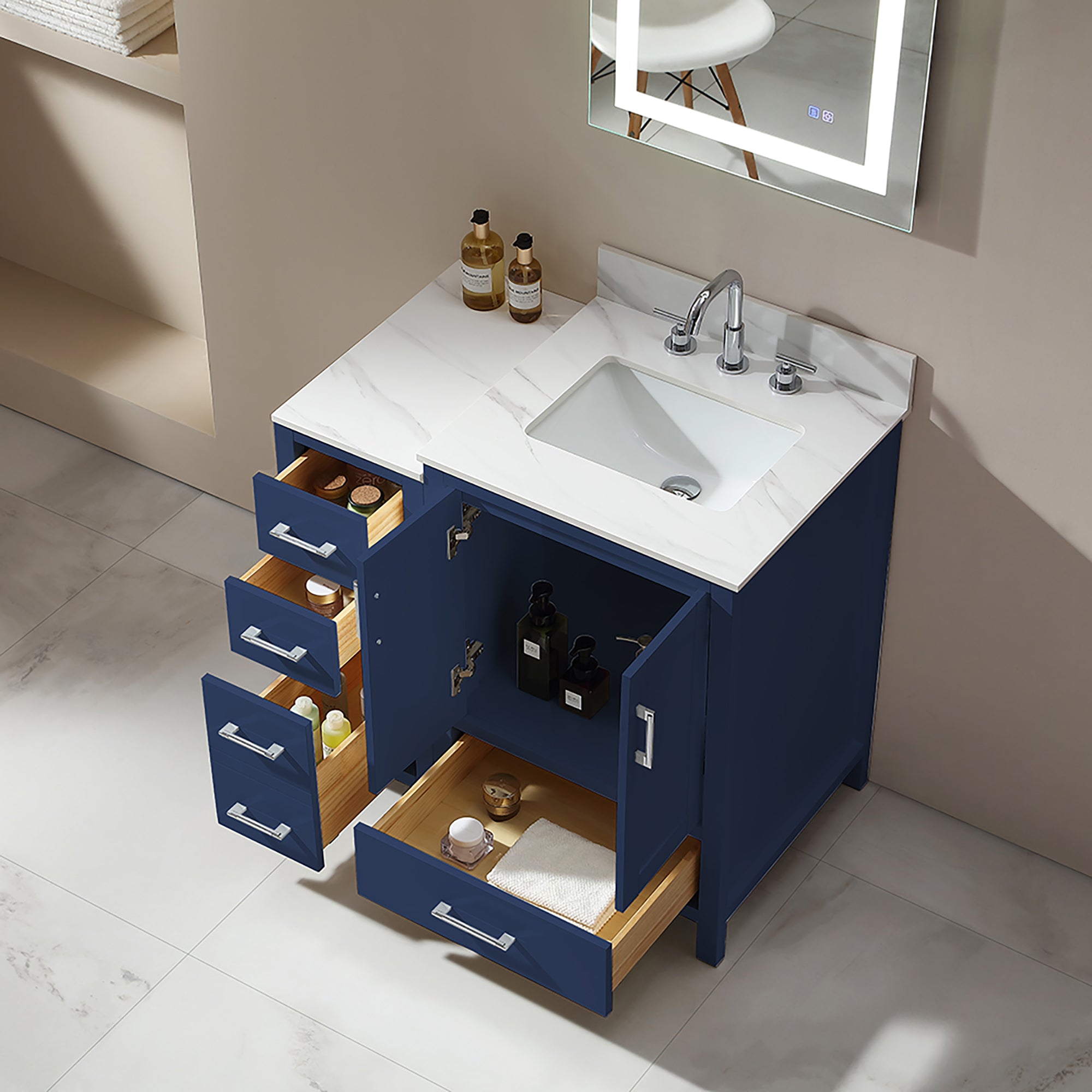 36 in. Freestanding Bath Vanity in White with White Engineered Stone Top