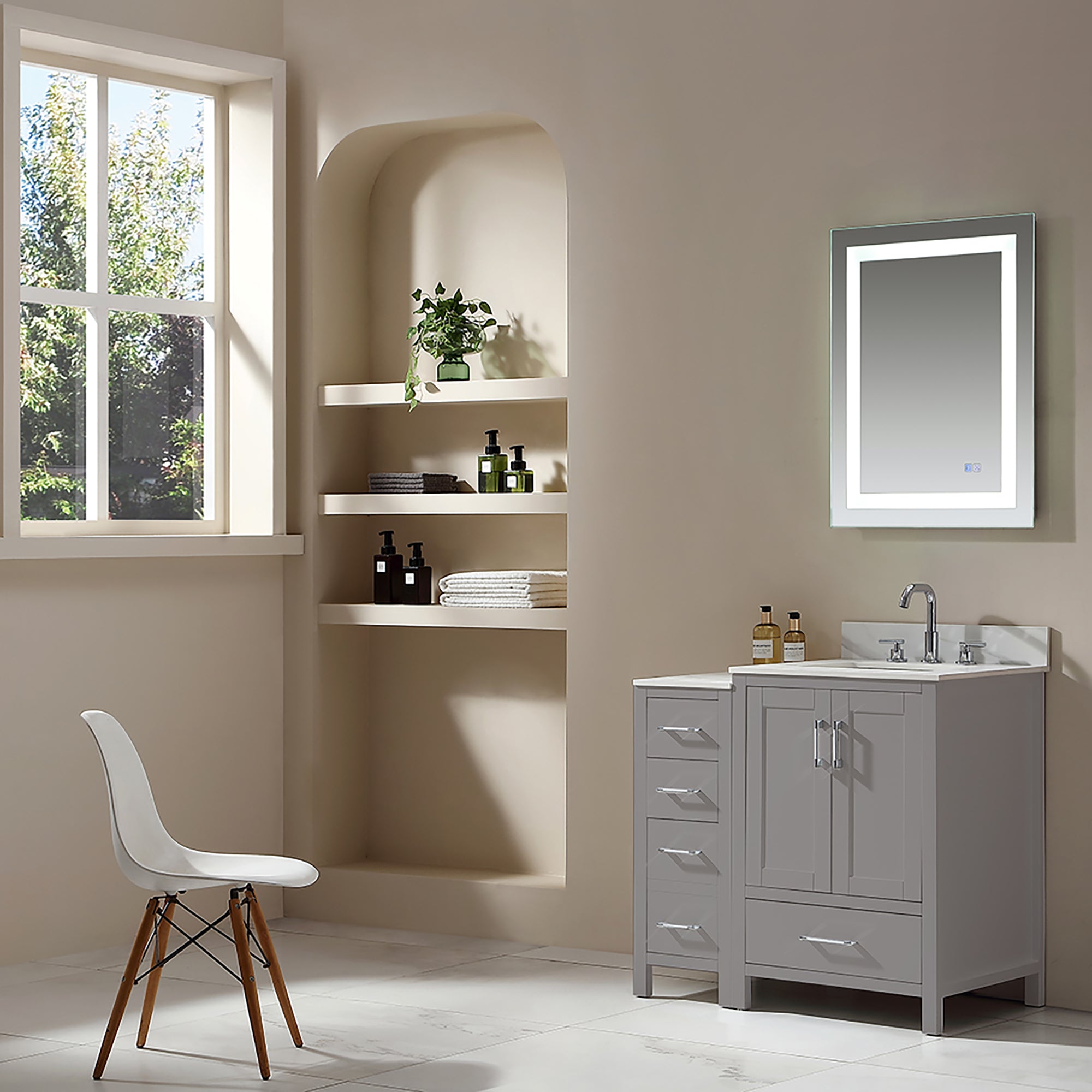 36 in. Freestanding Bath Vanity in White with White Engineered Stone Top