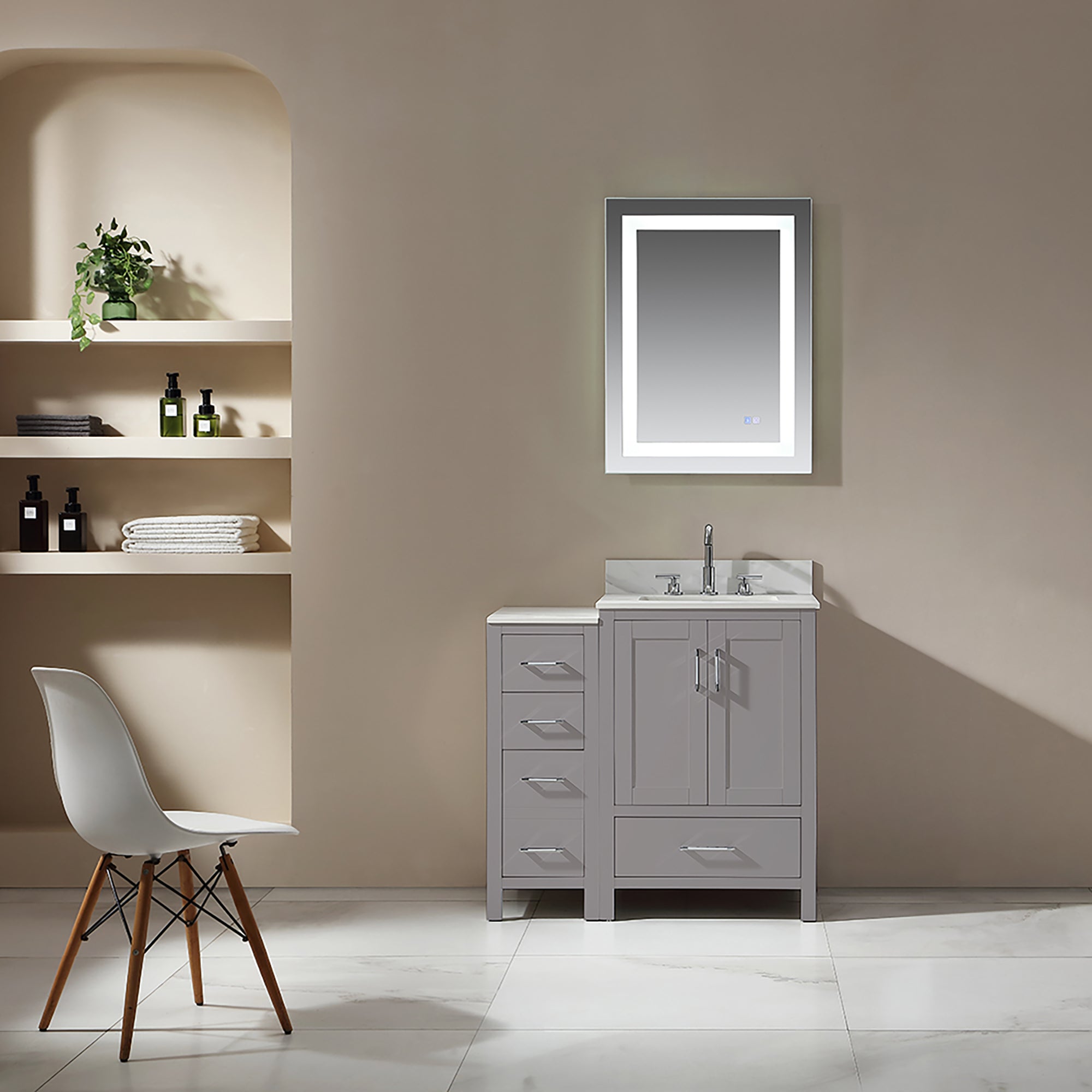36 in. Freestanding Bath Vanity in White with White Engineered Stone Top