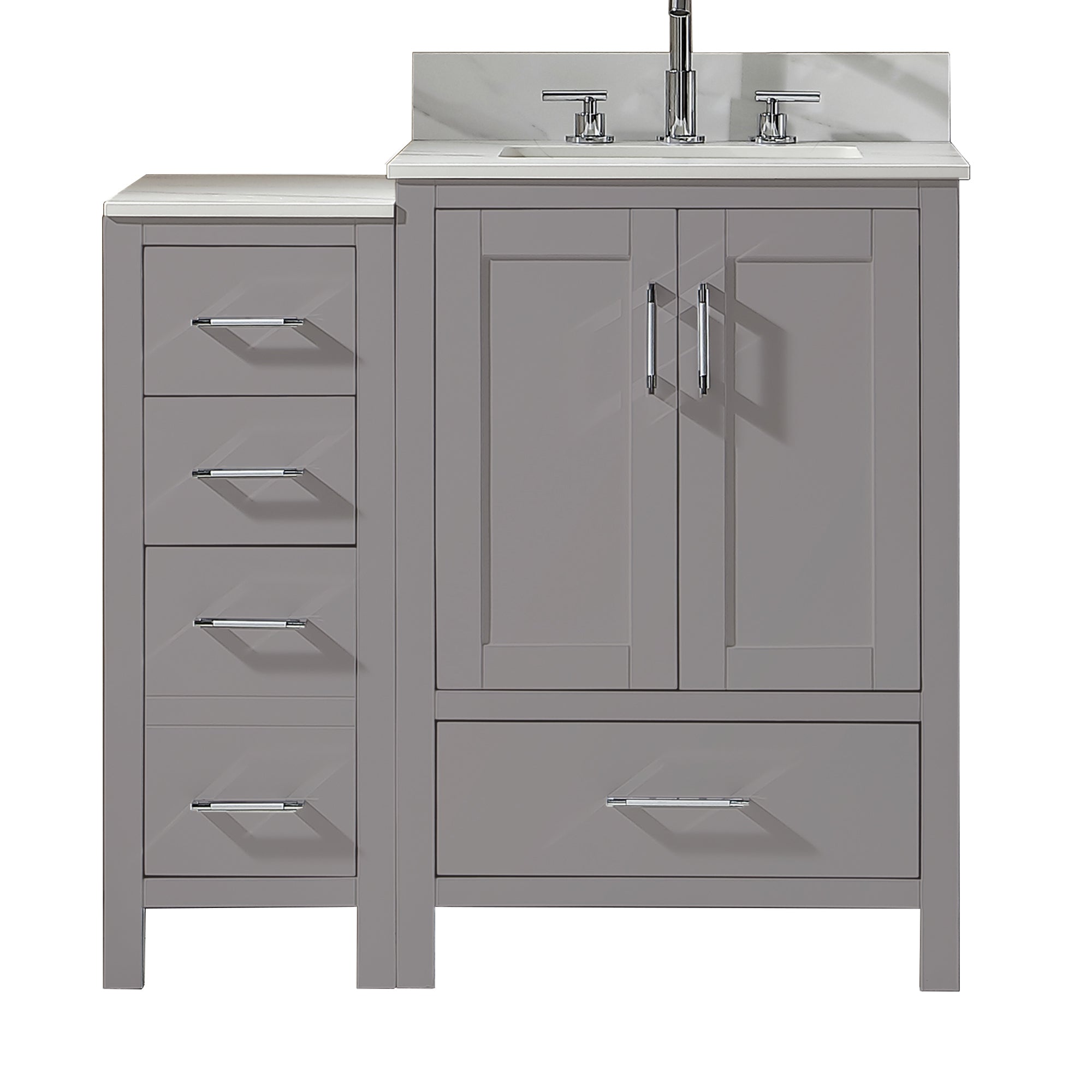 36 in. Freestanding Bath Vanity in White with White Engineered Stone Top