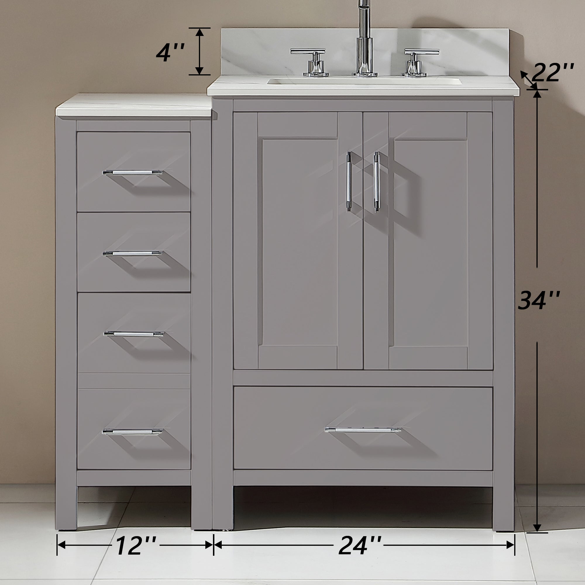 36 in. Freestanding Bath Vanity in White with White Engineered Stone Top