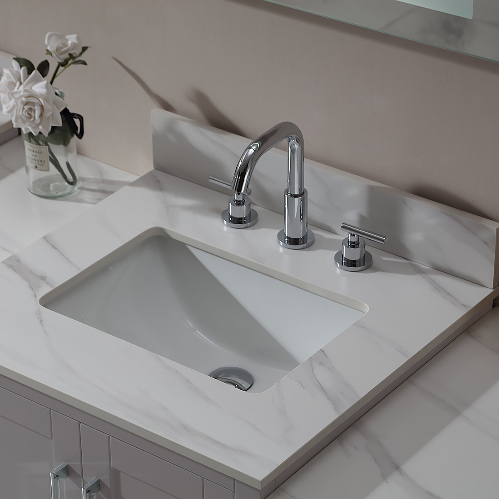 36 in. Freestanding Bath Vanity in White with White Engineered Stone Top