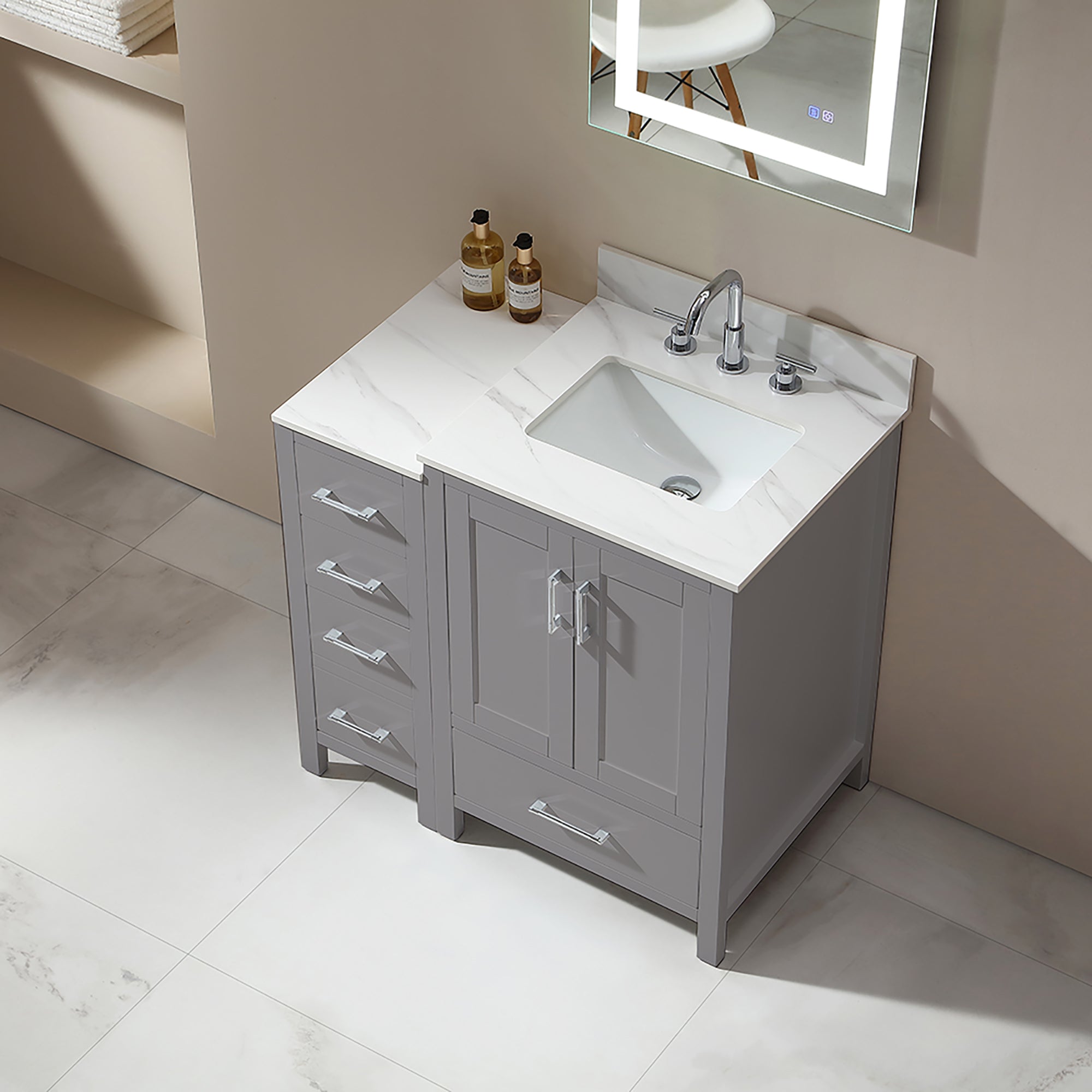 36 in. Freestanding Bath Vanity in White with White Engineered Stone Top
