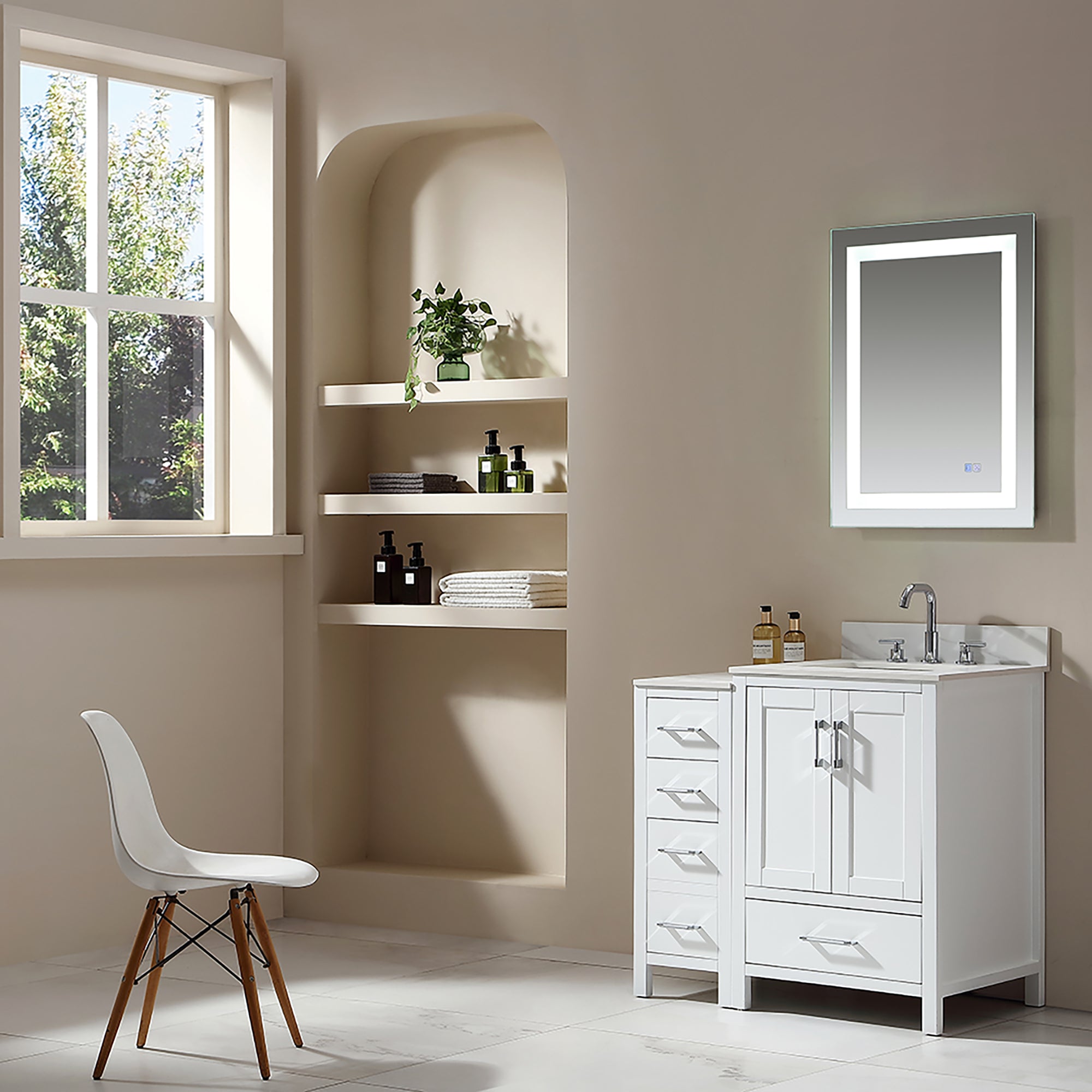 36 in. Freestanding Bath Vanity in White with White Engineered Stone Top