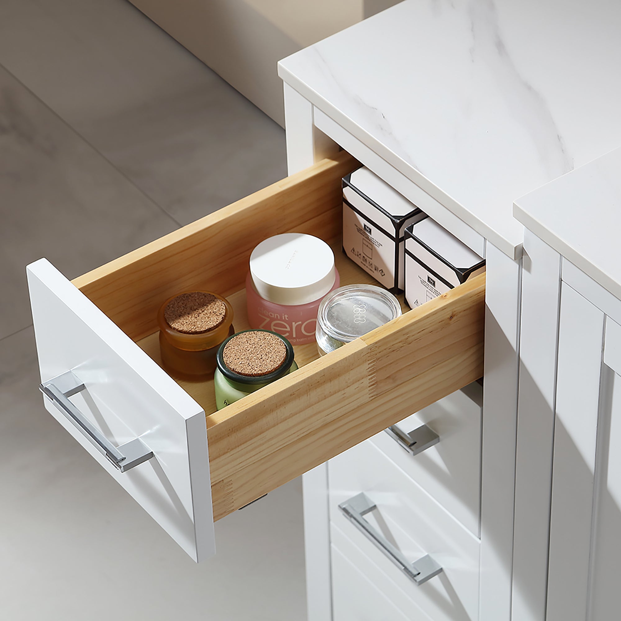 36 in. Freestanding Bath Vanity in White with White Engineered Stone Top
