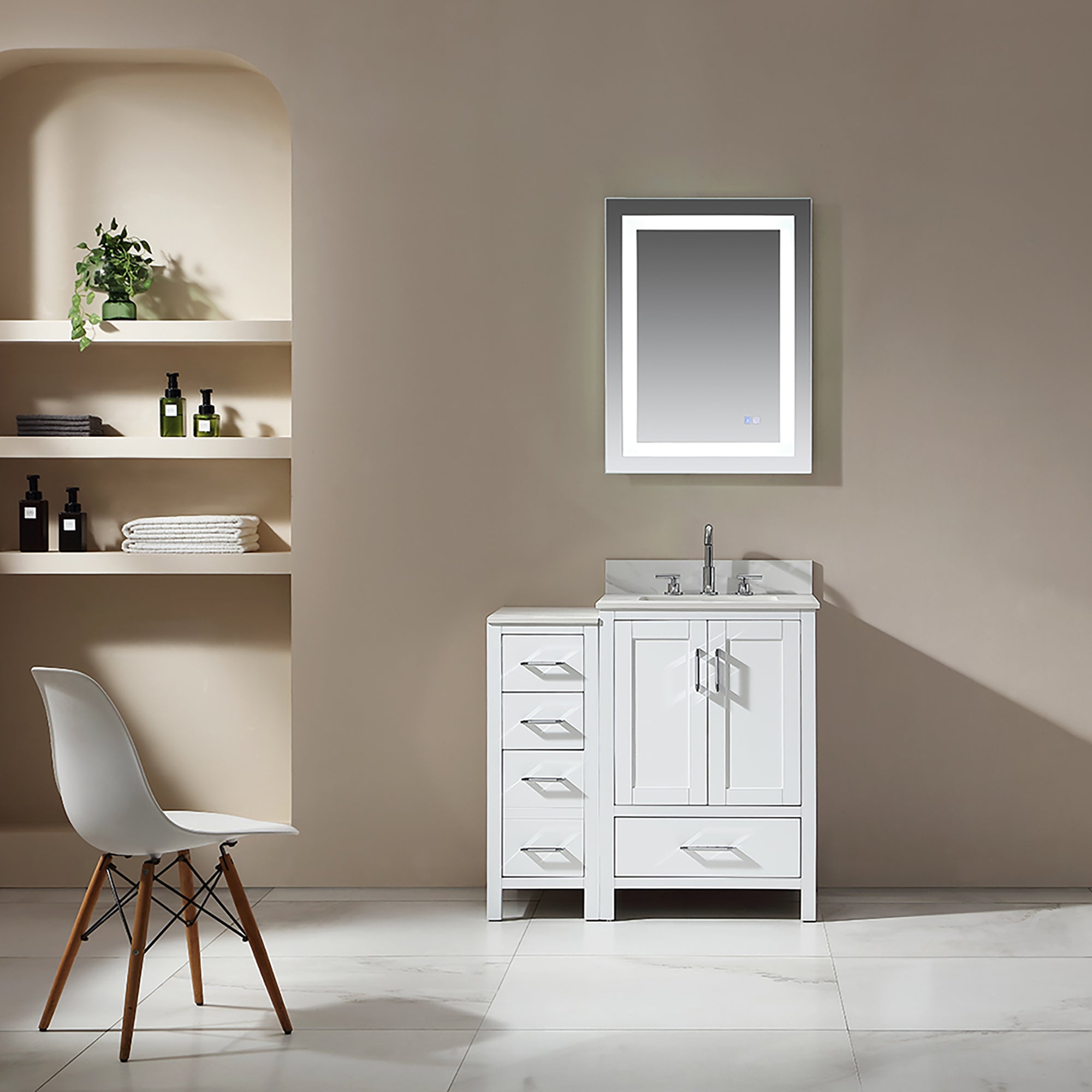 36 in. Freestanding Bath Vanity in White with White Engineered Stone Top