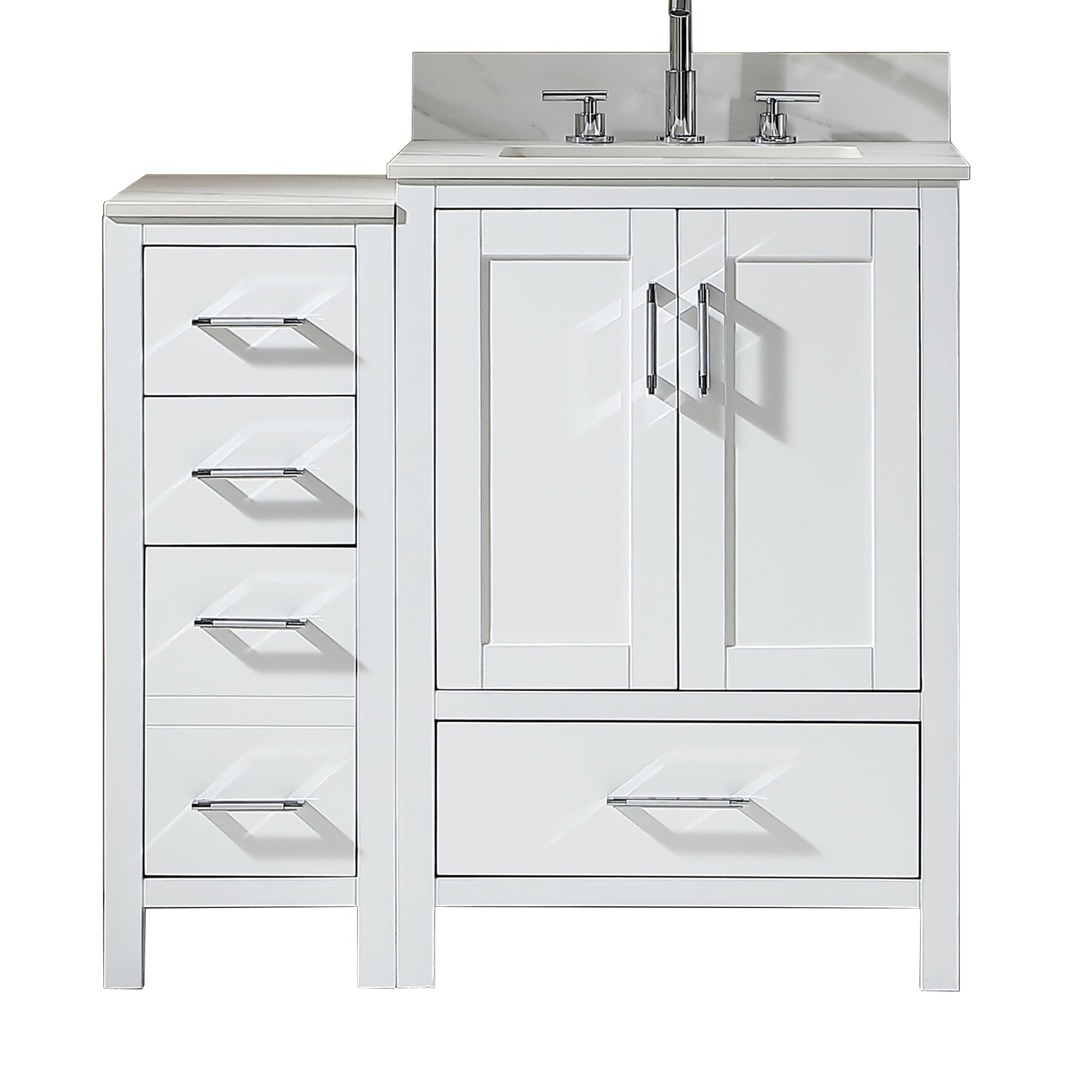 36 in. Freestanding Bath Vanity in White with White Engineered Stone Top