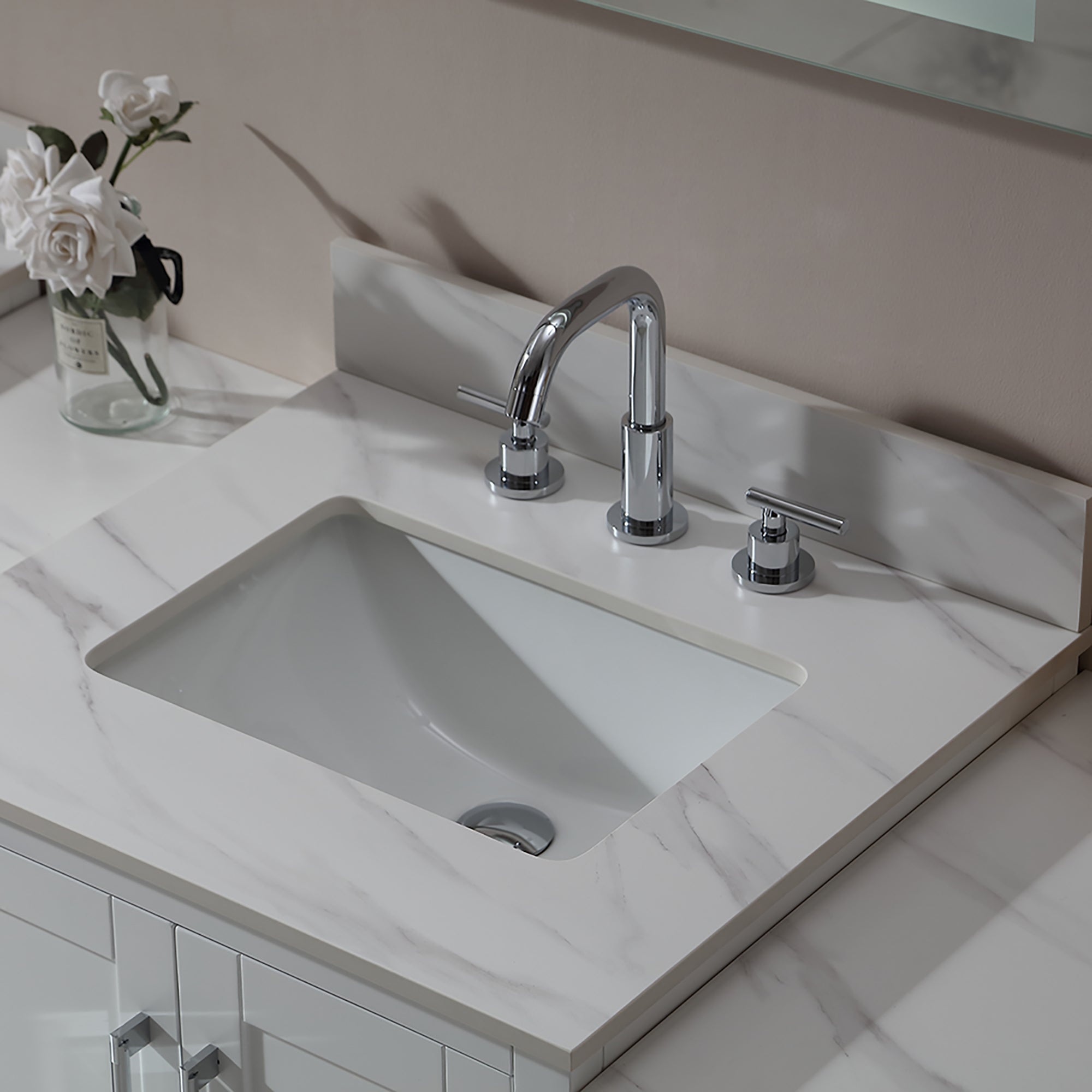 36 in. Freestanding Bath Vanity in White with White Engineered Stone Top
