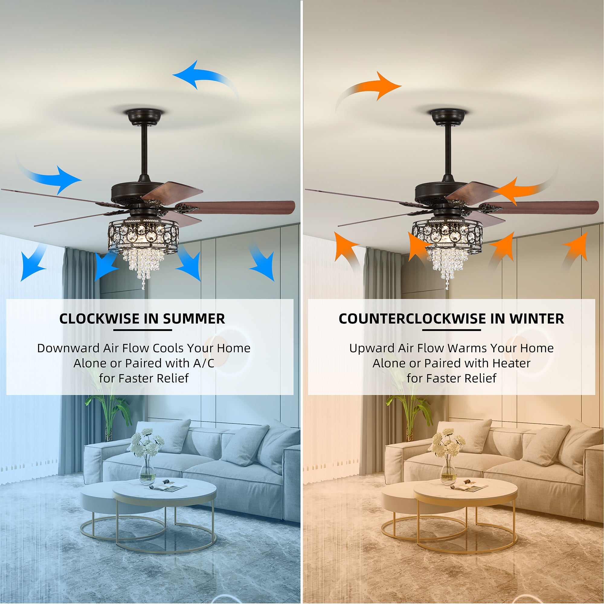 52" Ceiling Fan Light with Remote Control for Living Room
