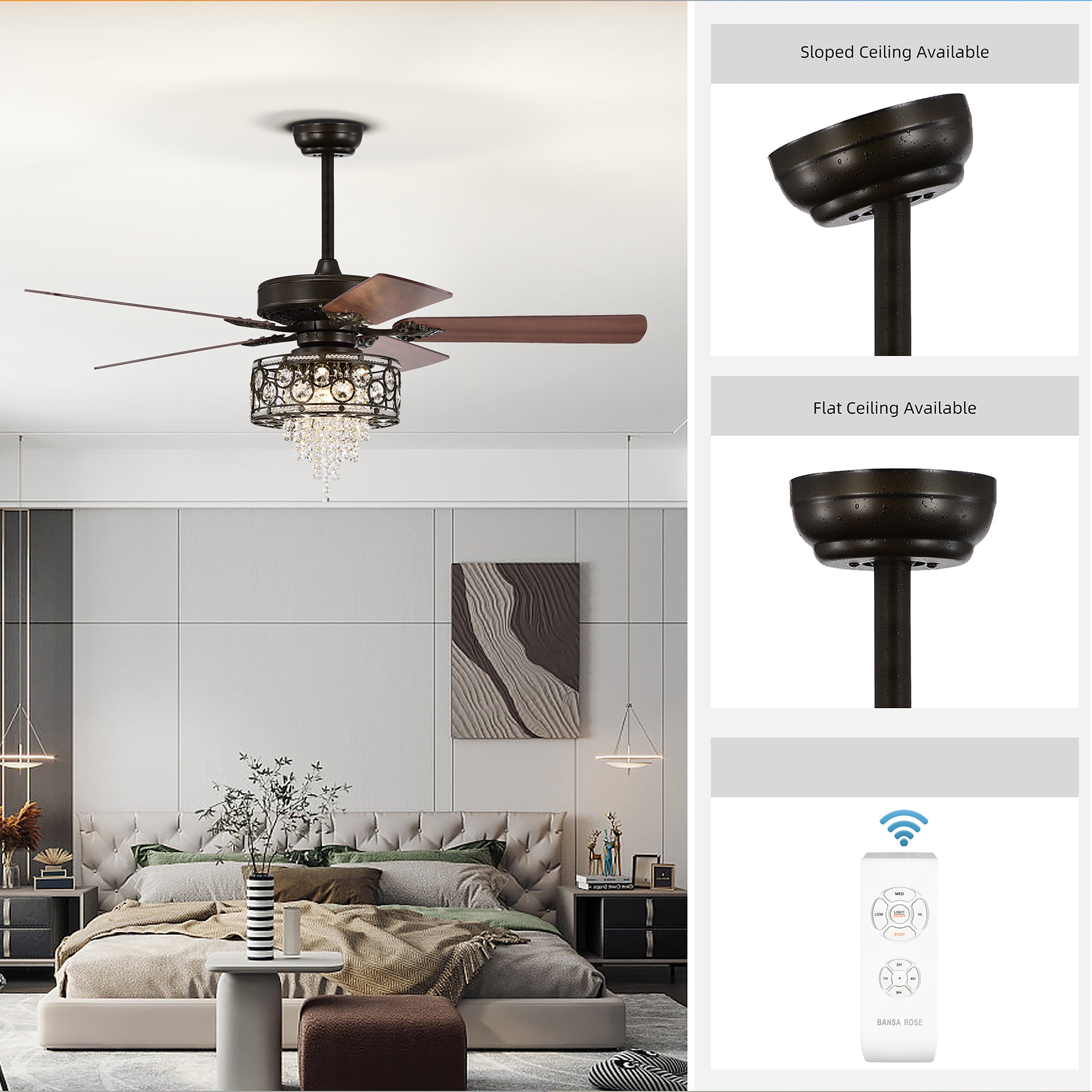 52" Ceiling Fan Light with Remote Control for Living Room
