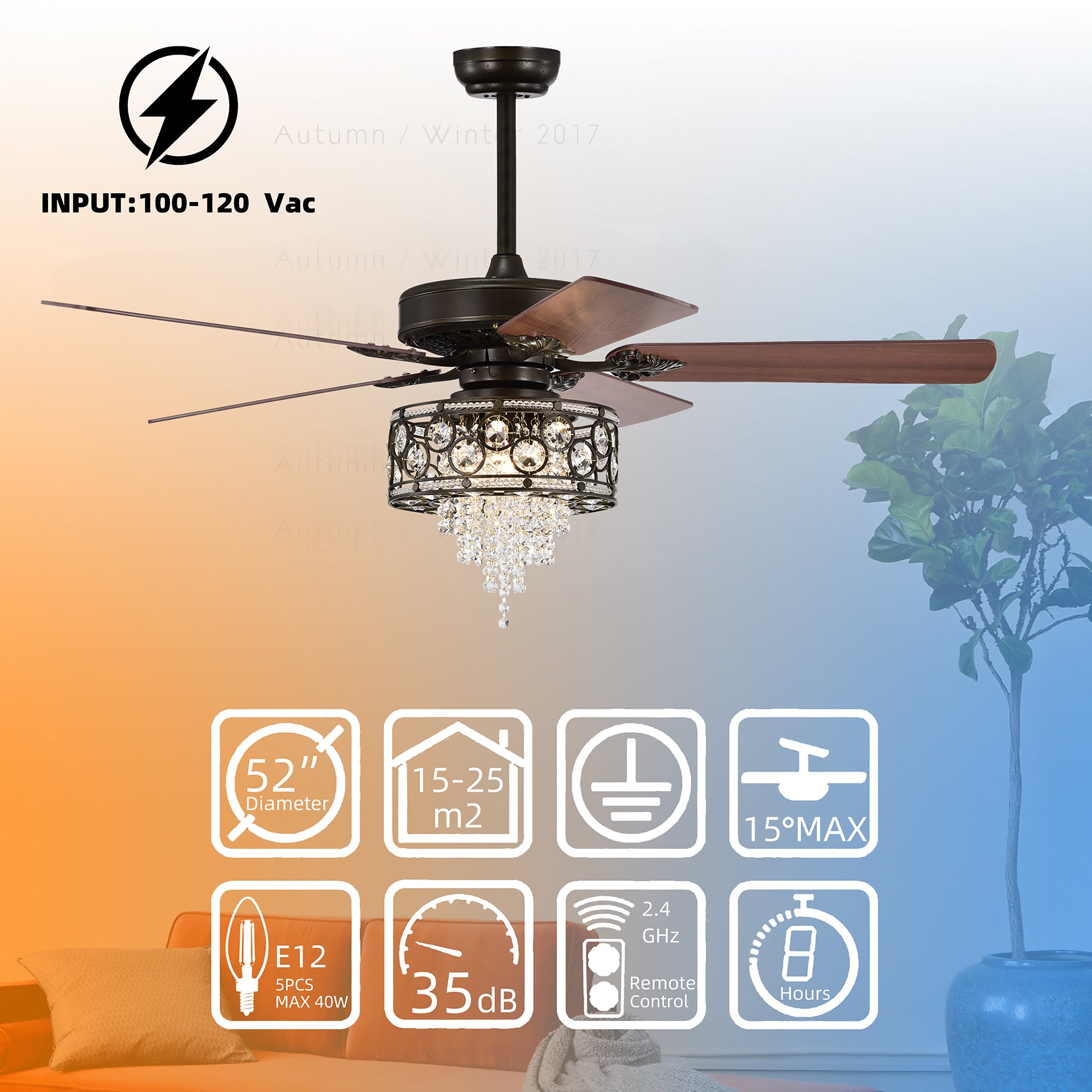 52" Ceiling Fan Light with Remote Control for Living Room