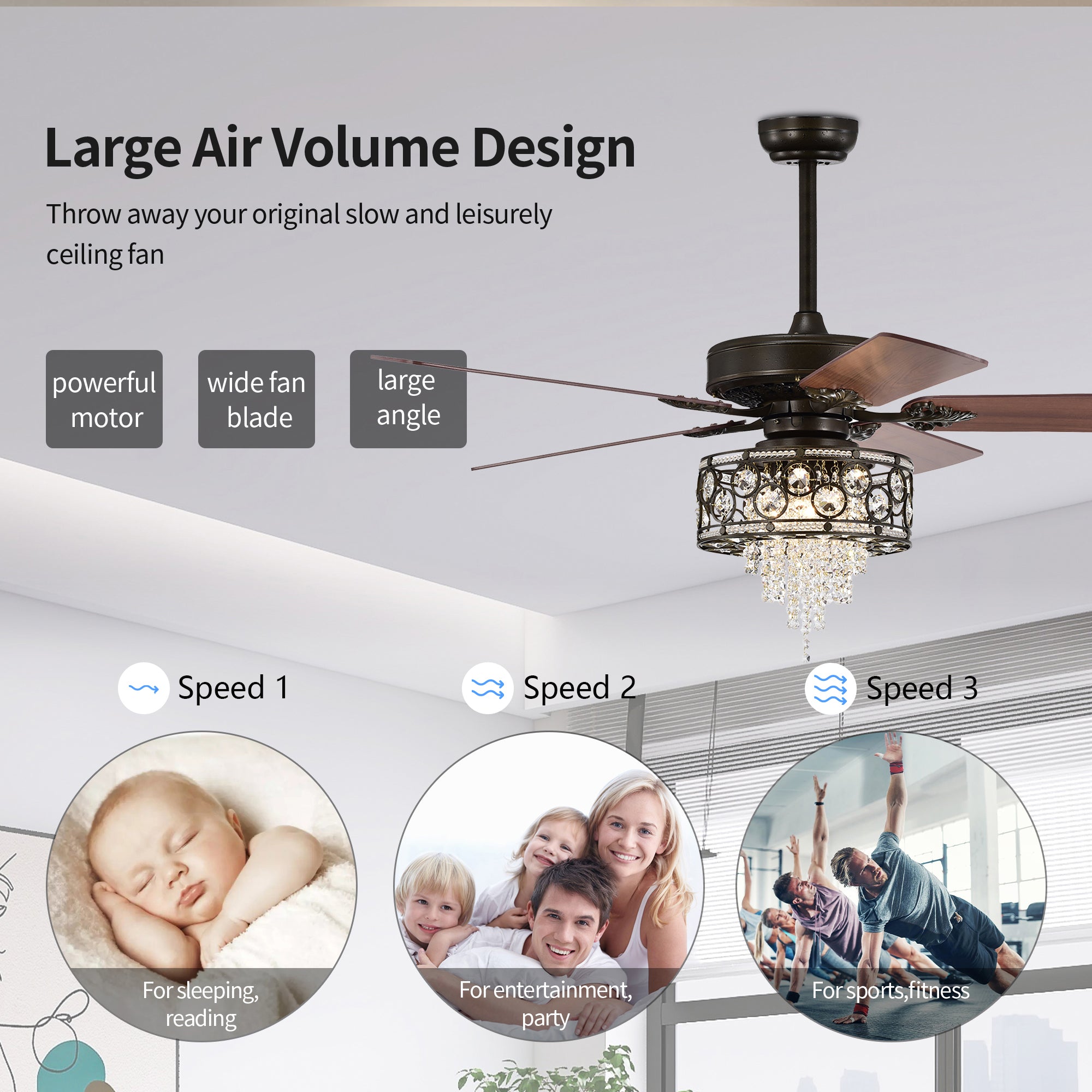 52" Ceiling Fan Light with Remote Control for Living Room