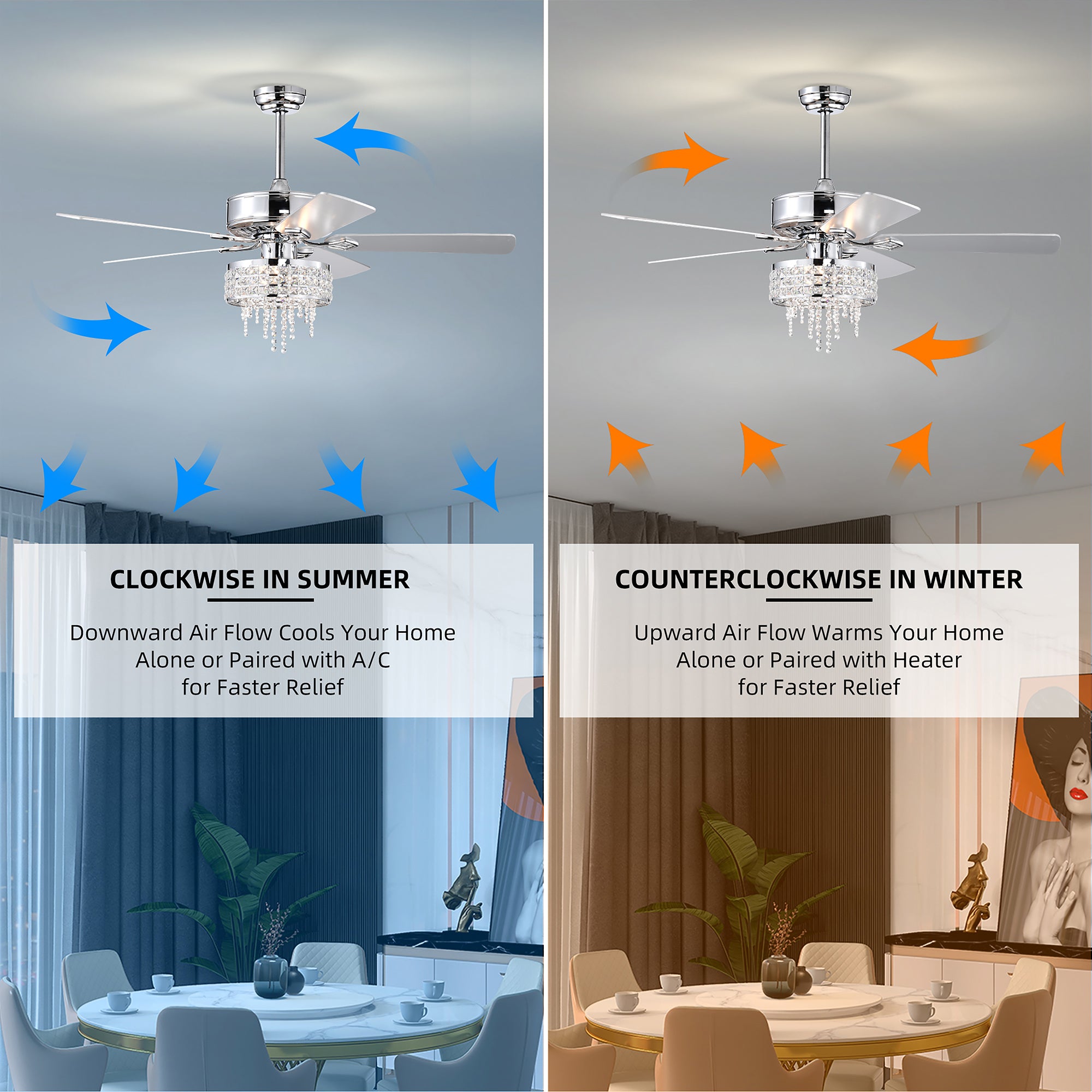 52" Ceiling Fan Light with Remote Control for Living Room