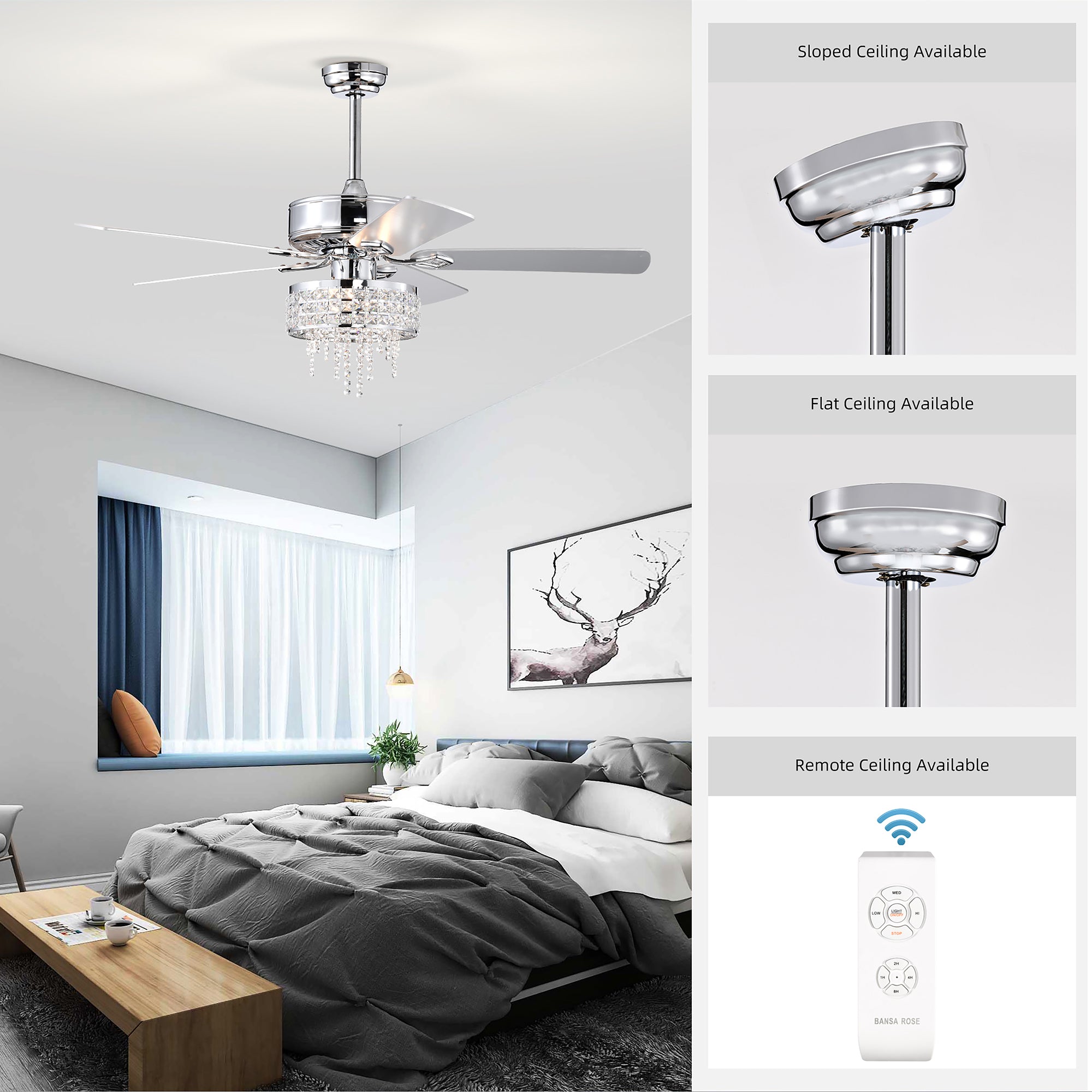 52" Ceiling Fan Light with Remote Control for Living Room