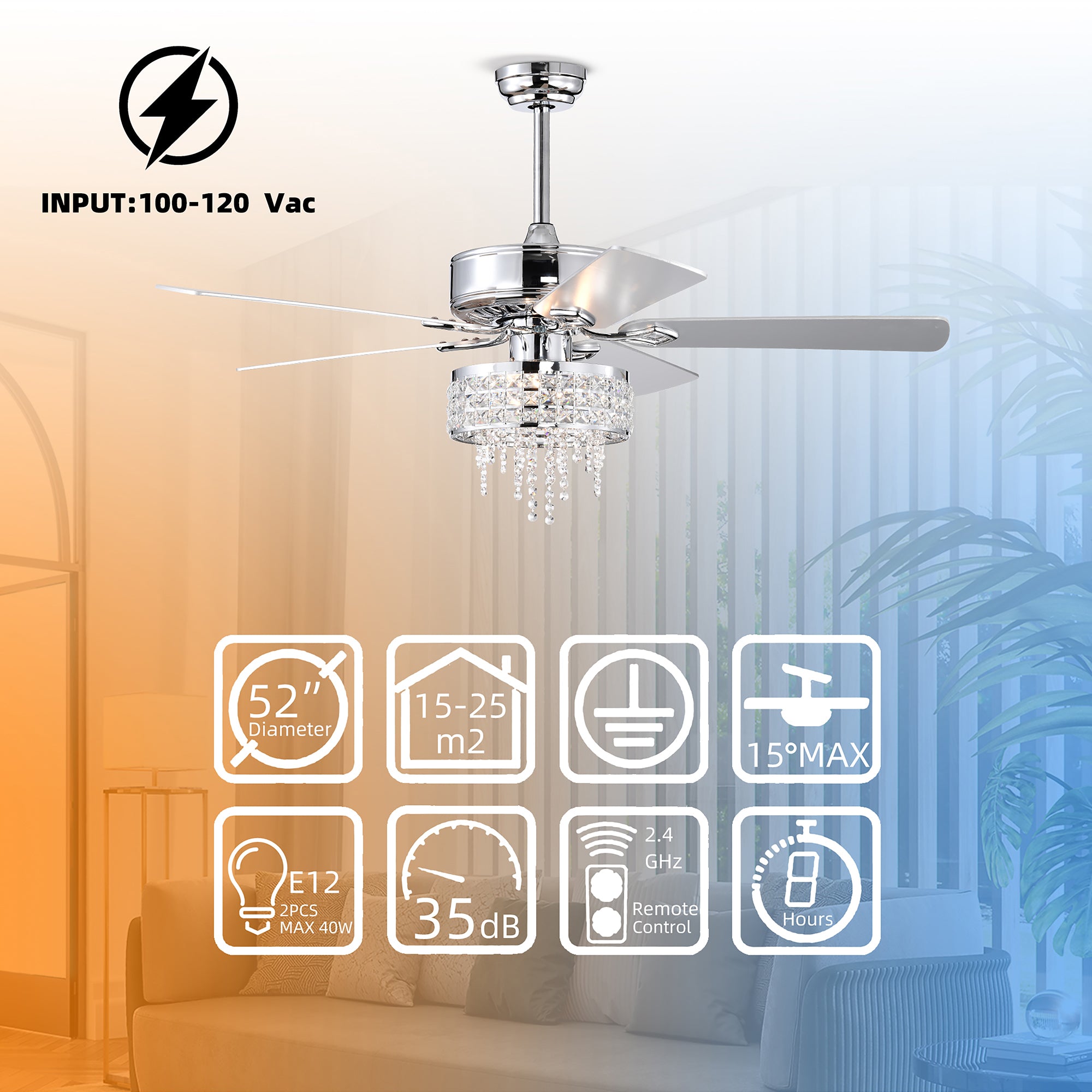 52" Ceiling Fan Light with Remote Control for Living Room