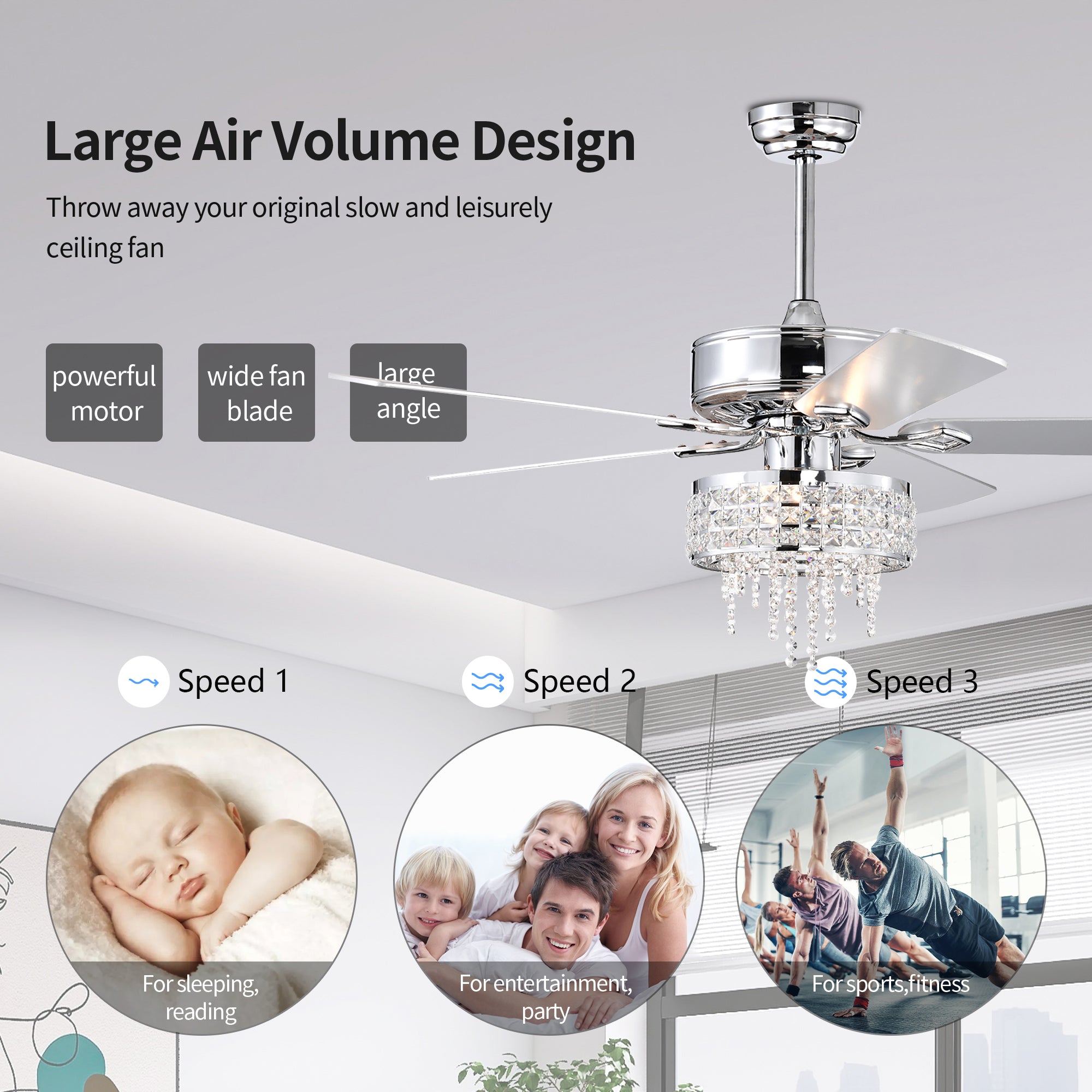 52" Ceiling Fan Light with Remote Control for Living Room