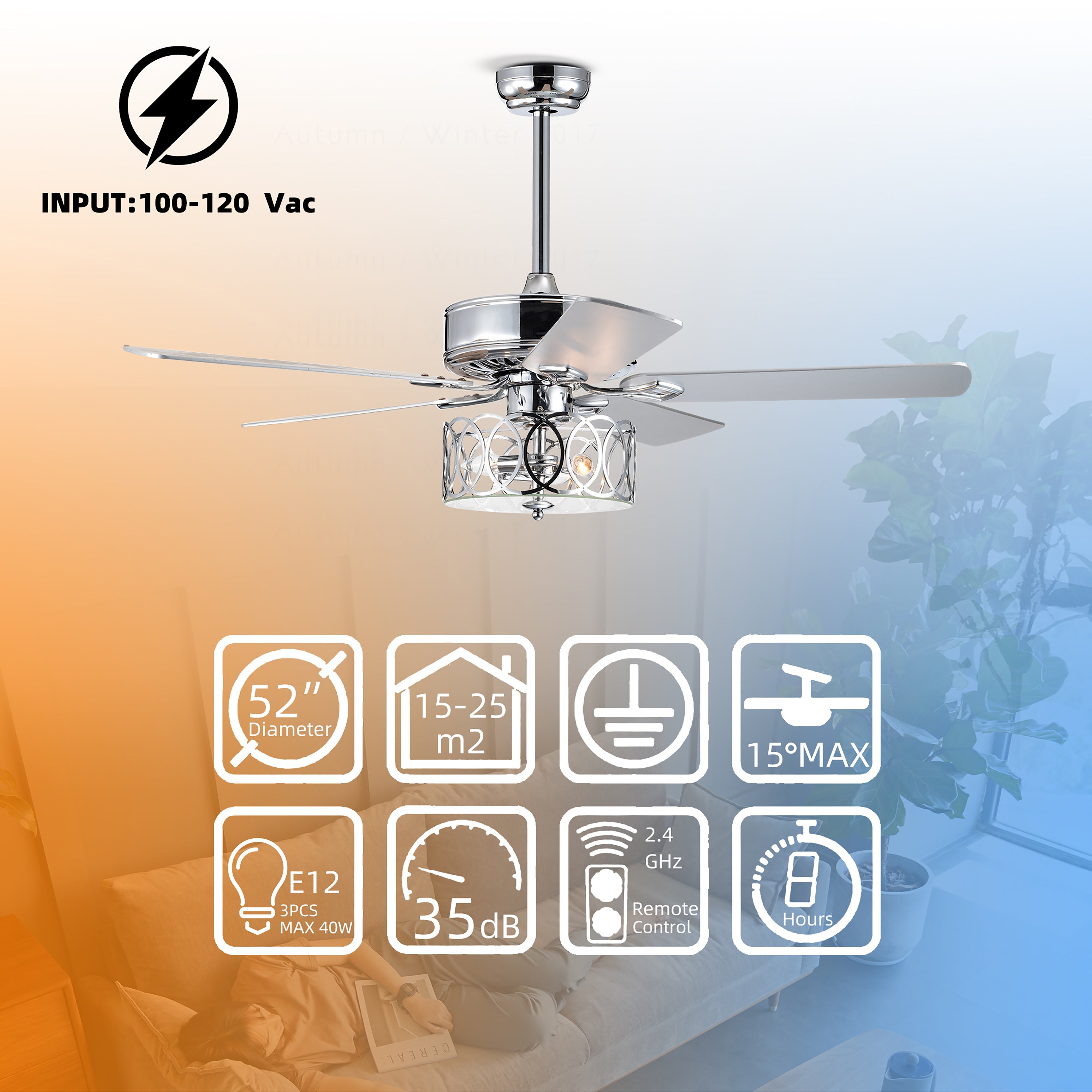 52" Ceiling Fan Light with Remote Control for Living Room
