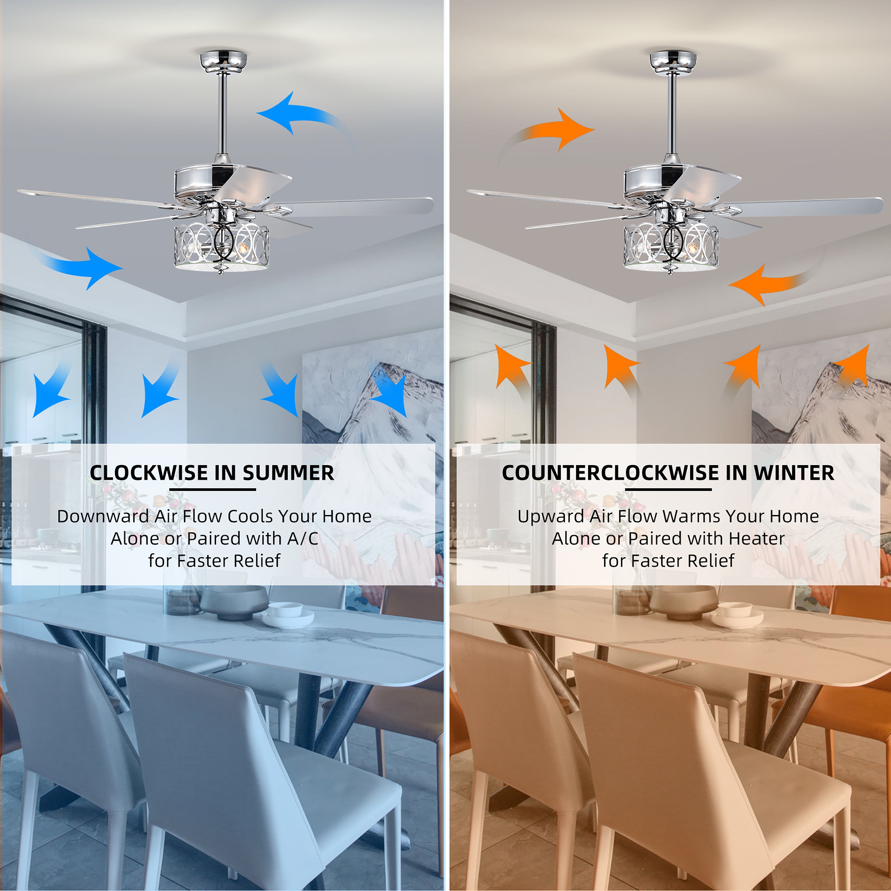 52" Ceiling Fan Light with Remote Control for Living Room