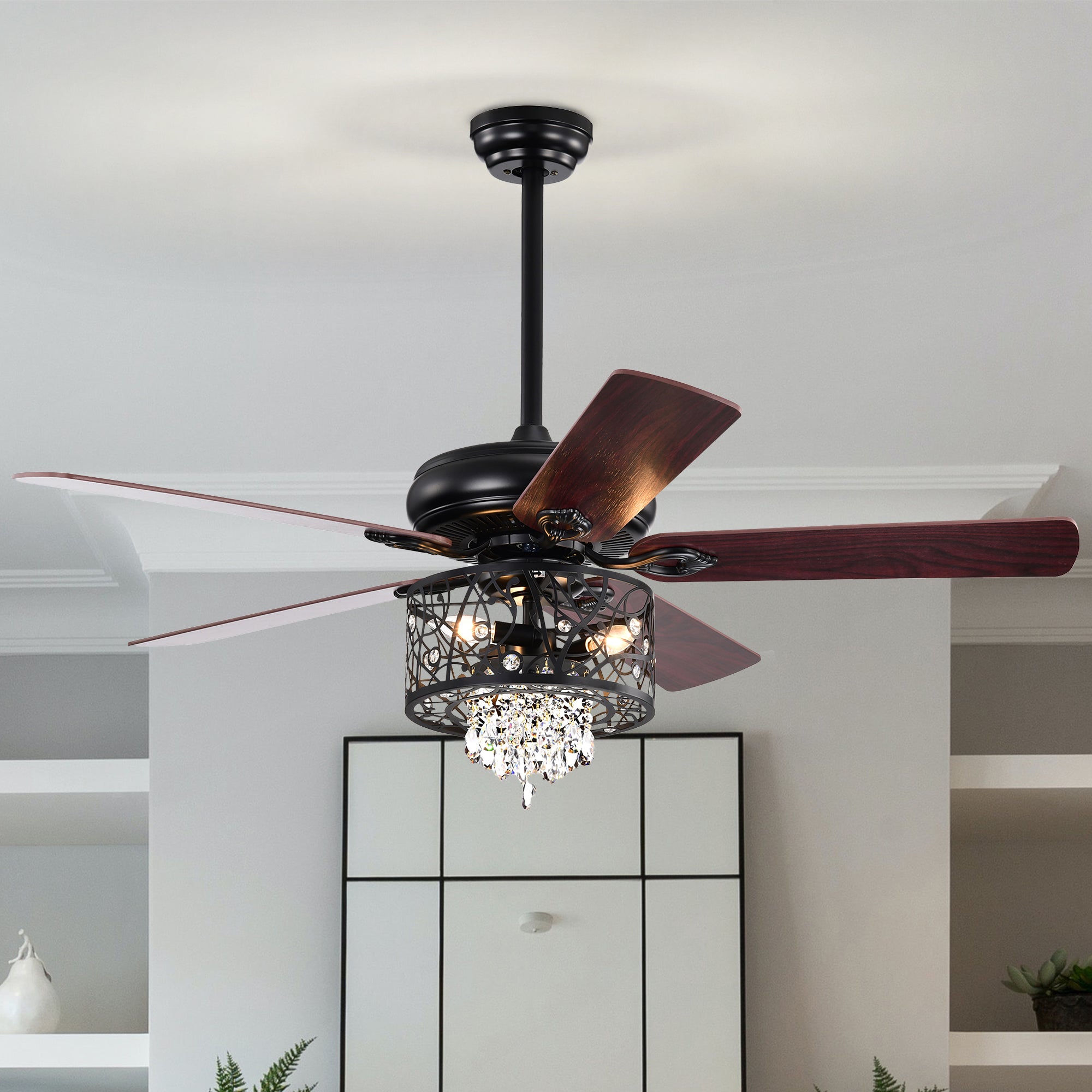 52" Crystal Ceiling Fan Light with Remote Control for Living Room