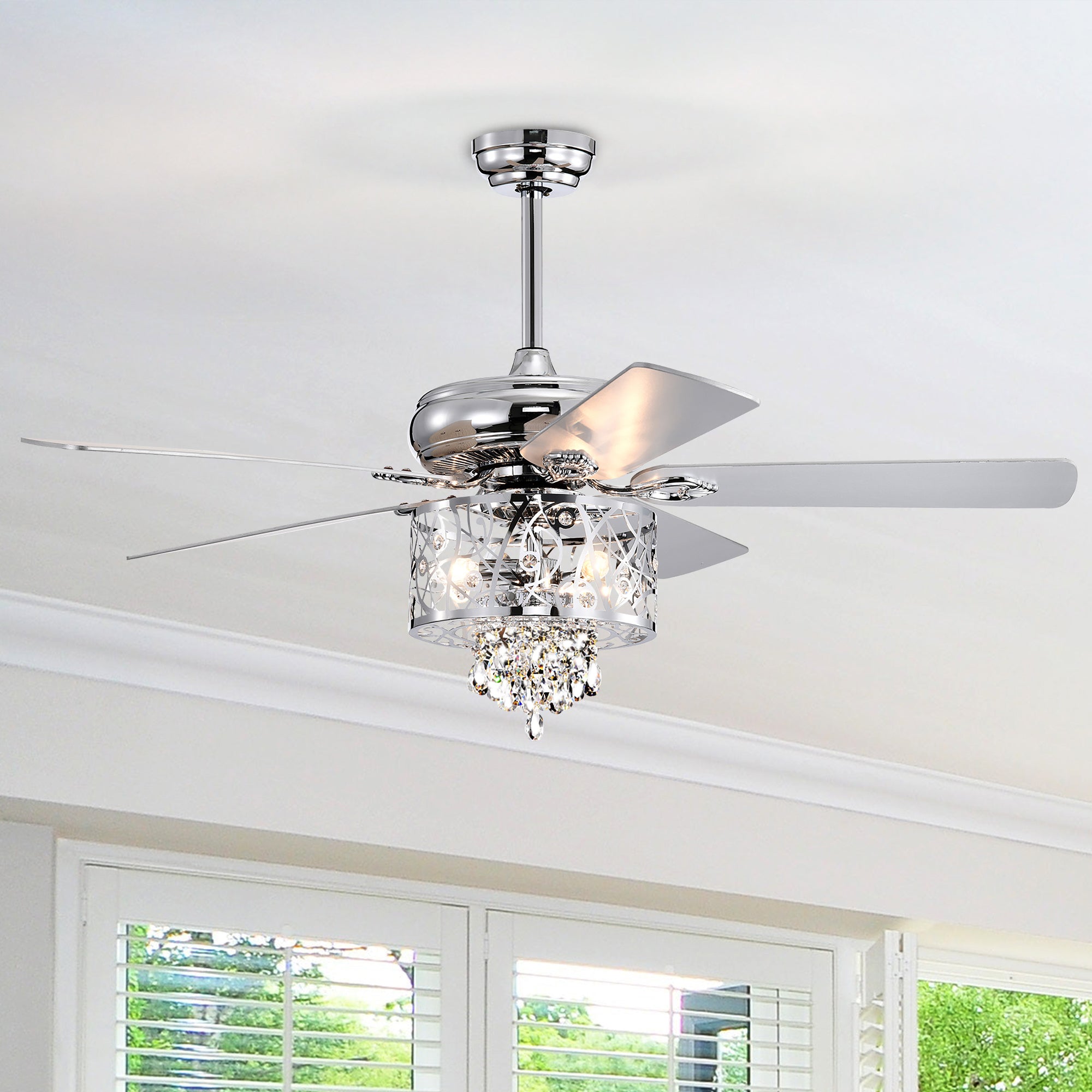 52" Crystal Ceiling Fan Light with Remote Control for Living Room