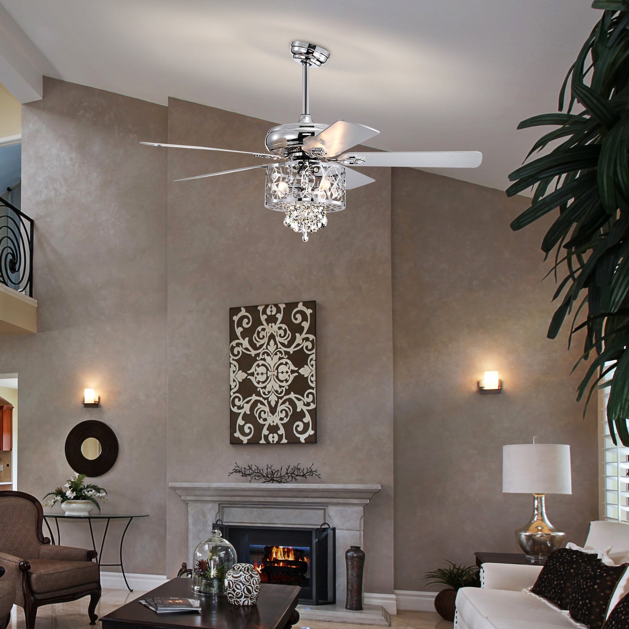 52" Crystal Ceiling Fan Light with Remote Control for Living Room
