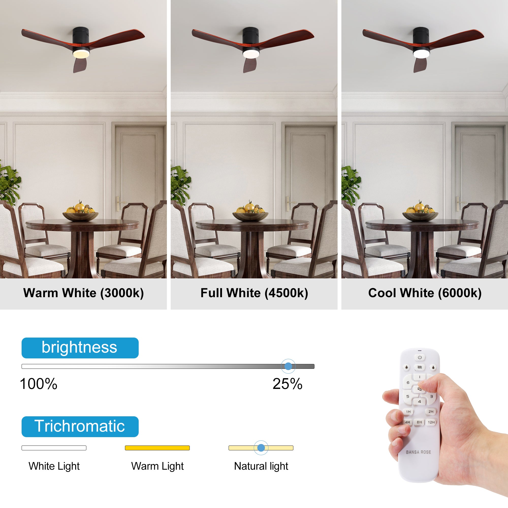 52" Ceiling Fan Light with Remote Control for Living Room