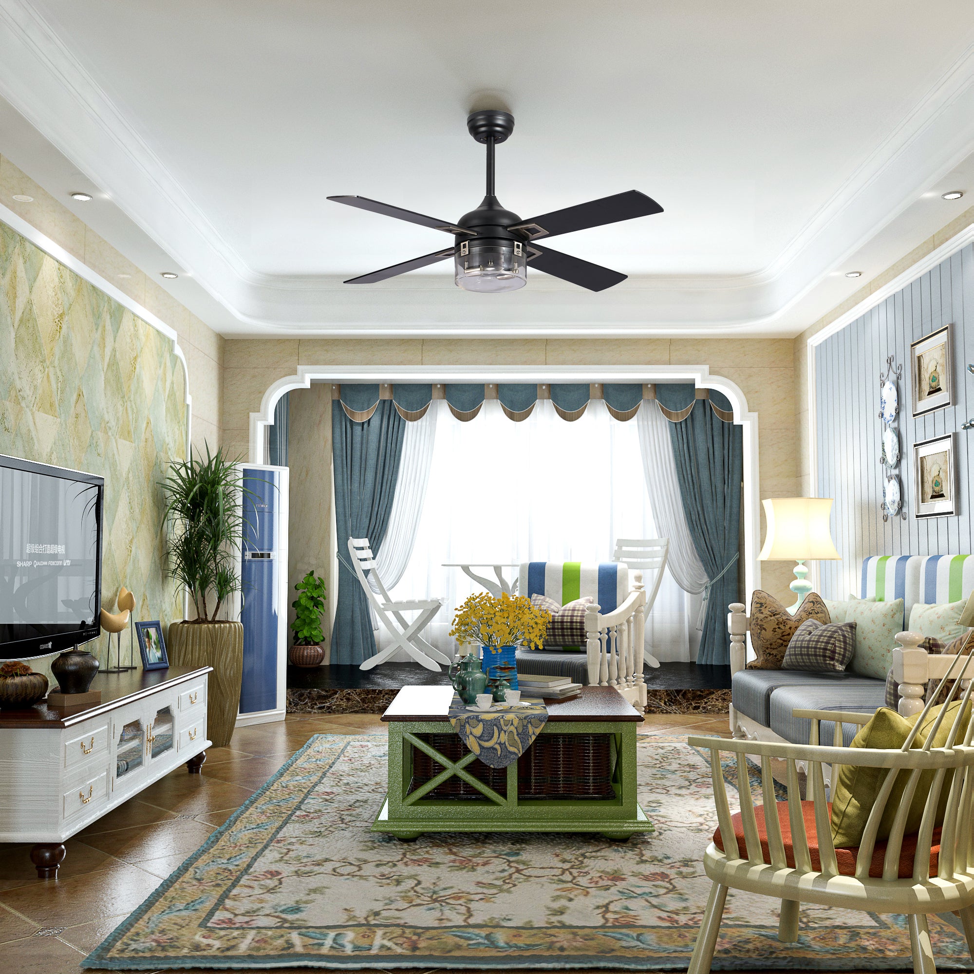 48" Ceiling Fan Light with Remote Control for Living Room