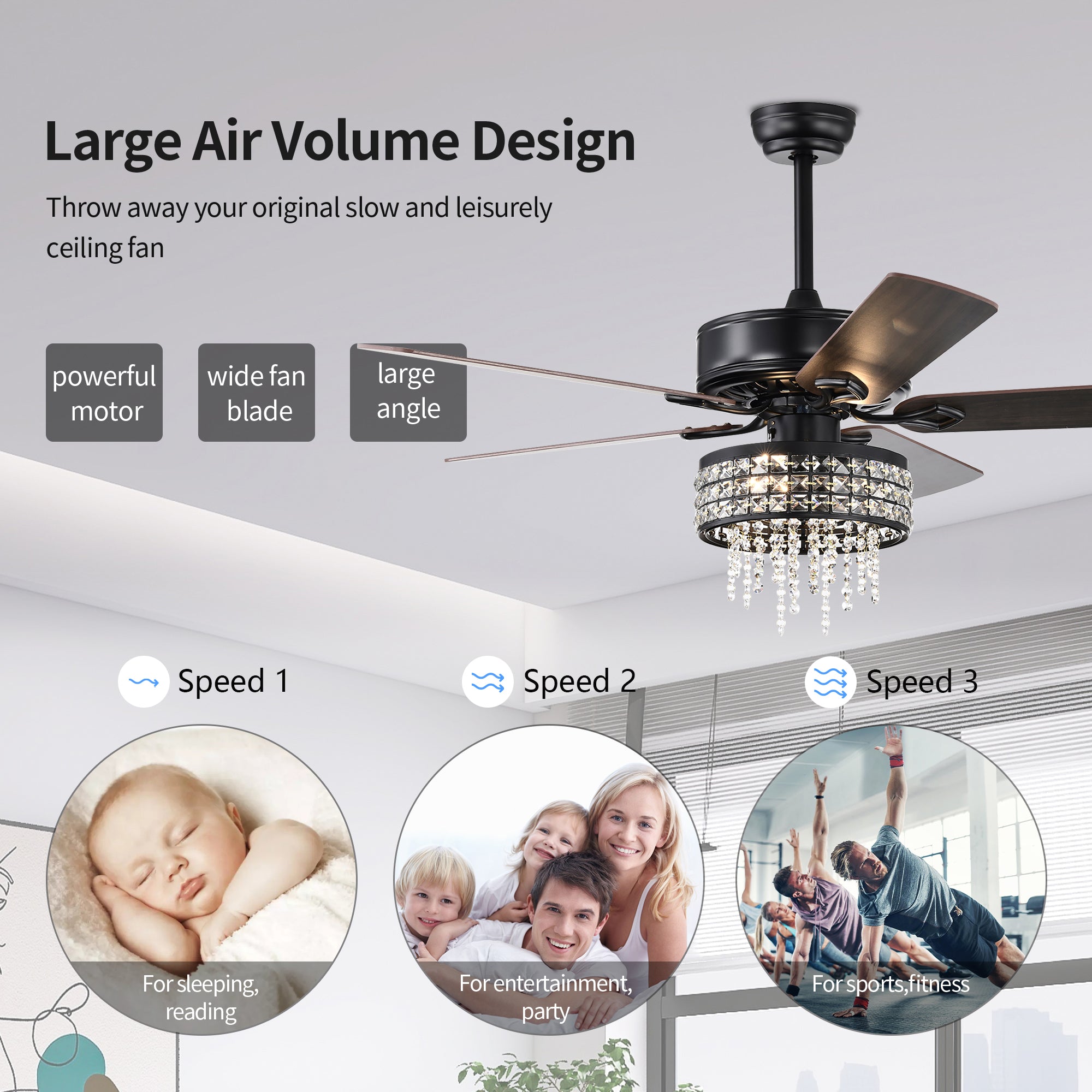 52" Ceiling Fan Light with Remote Control for Living Room