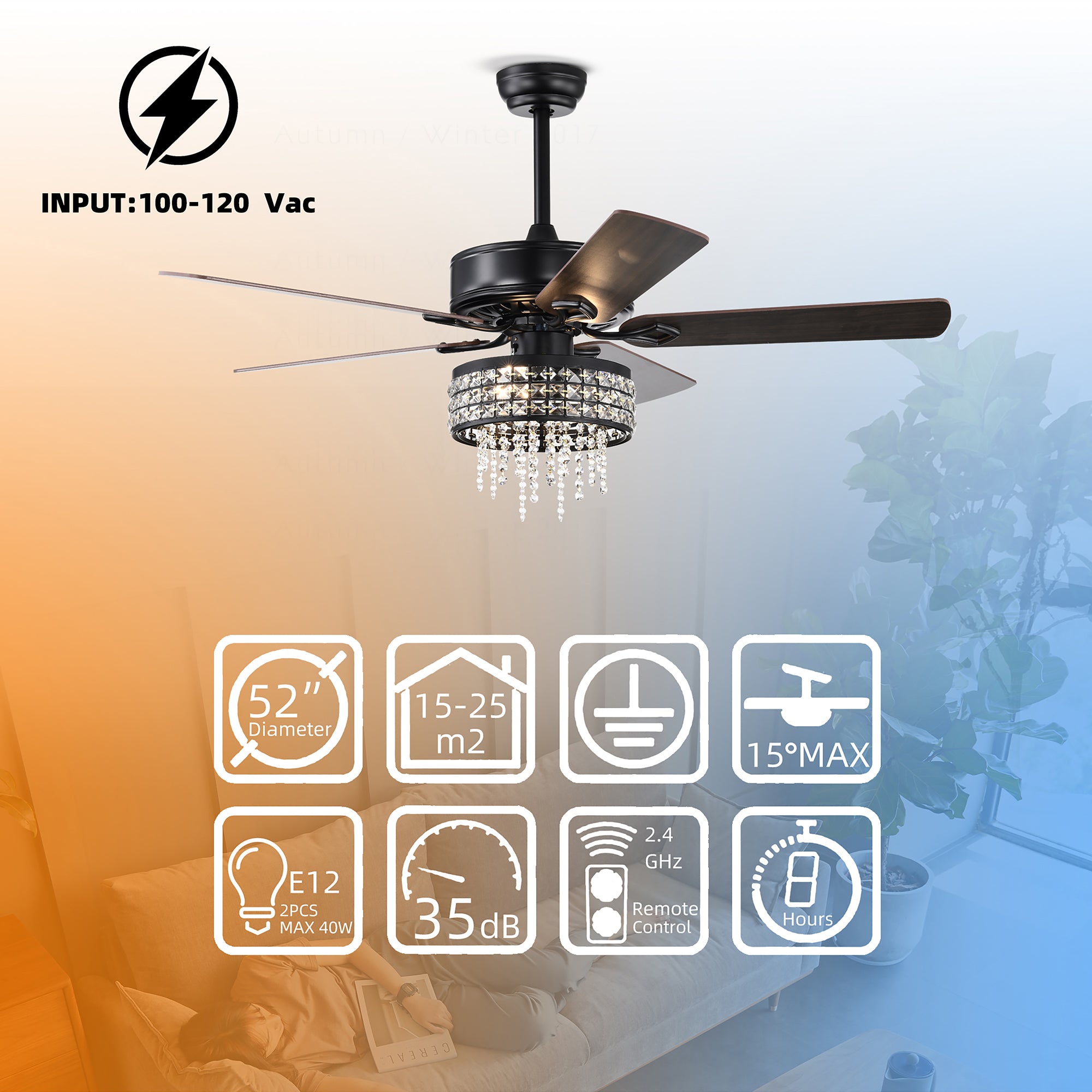 52" Ceiling Fan Light with Remote Control for Living Room