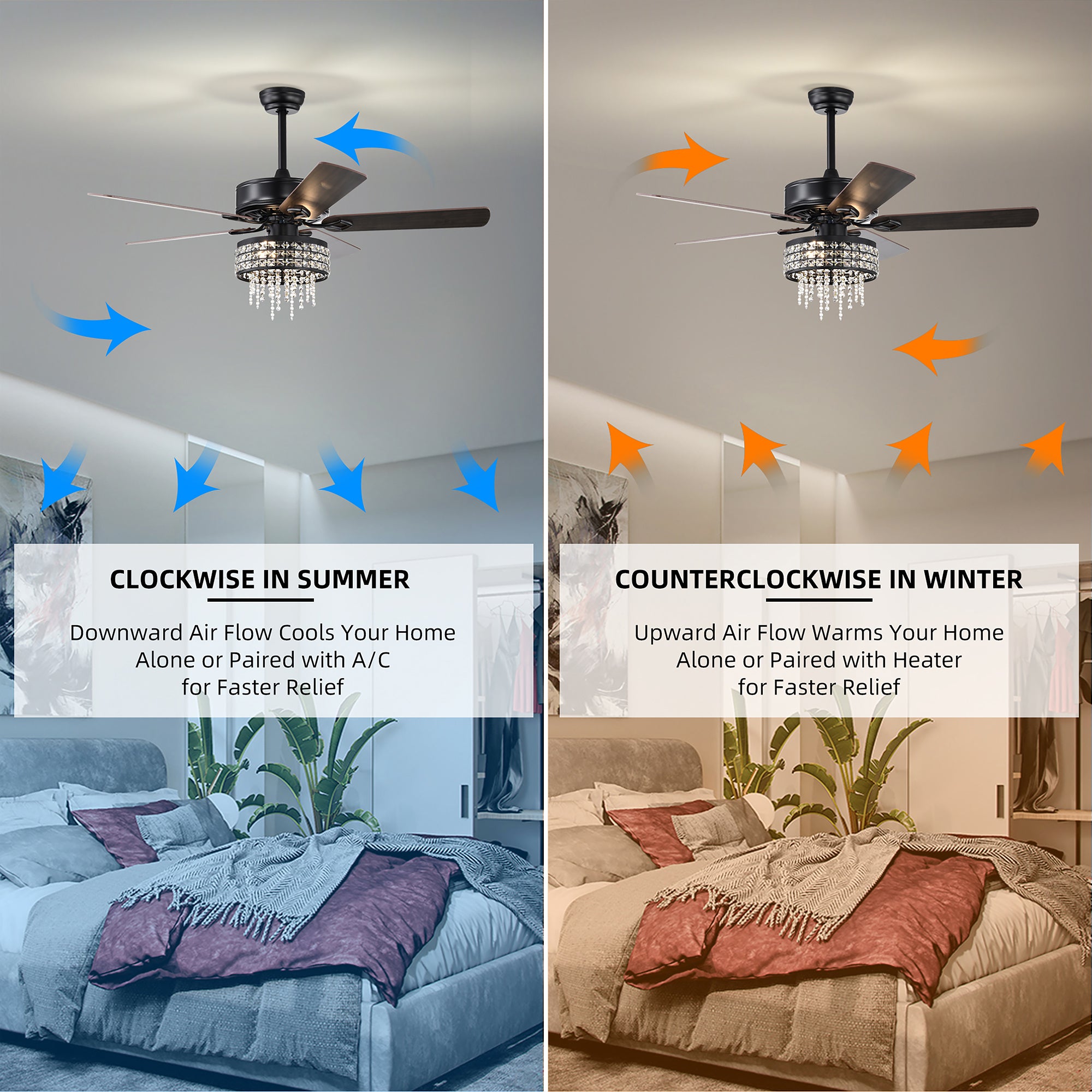 52" Ceiling Fan Light with Remote Control for Living Room