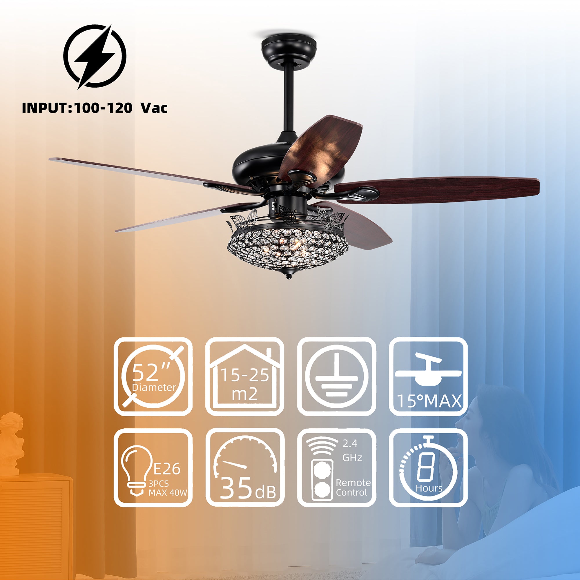 52" Ceiling Fan Light with Remote Control for Living Room