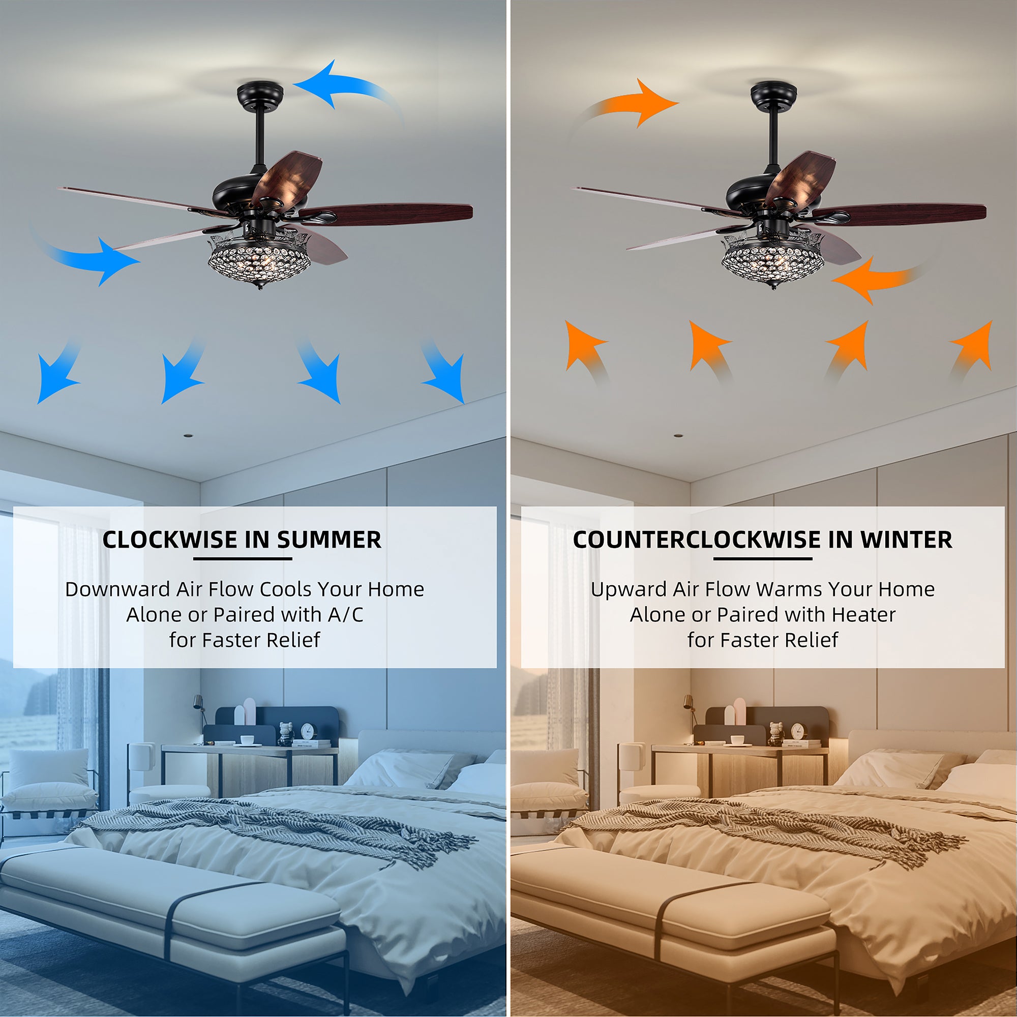 52" Ceiling Fan Light with Remote Control for Living Room