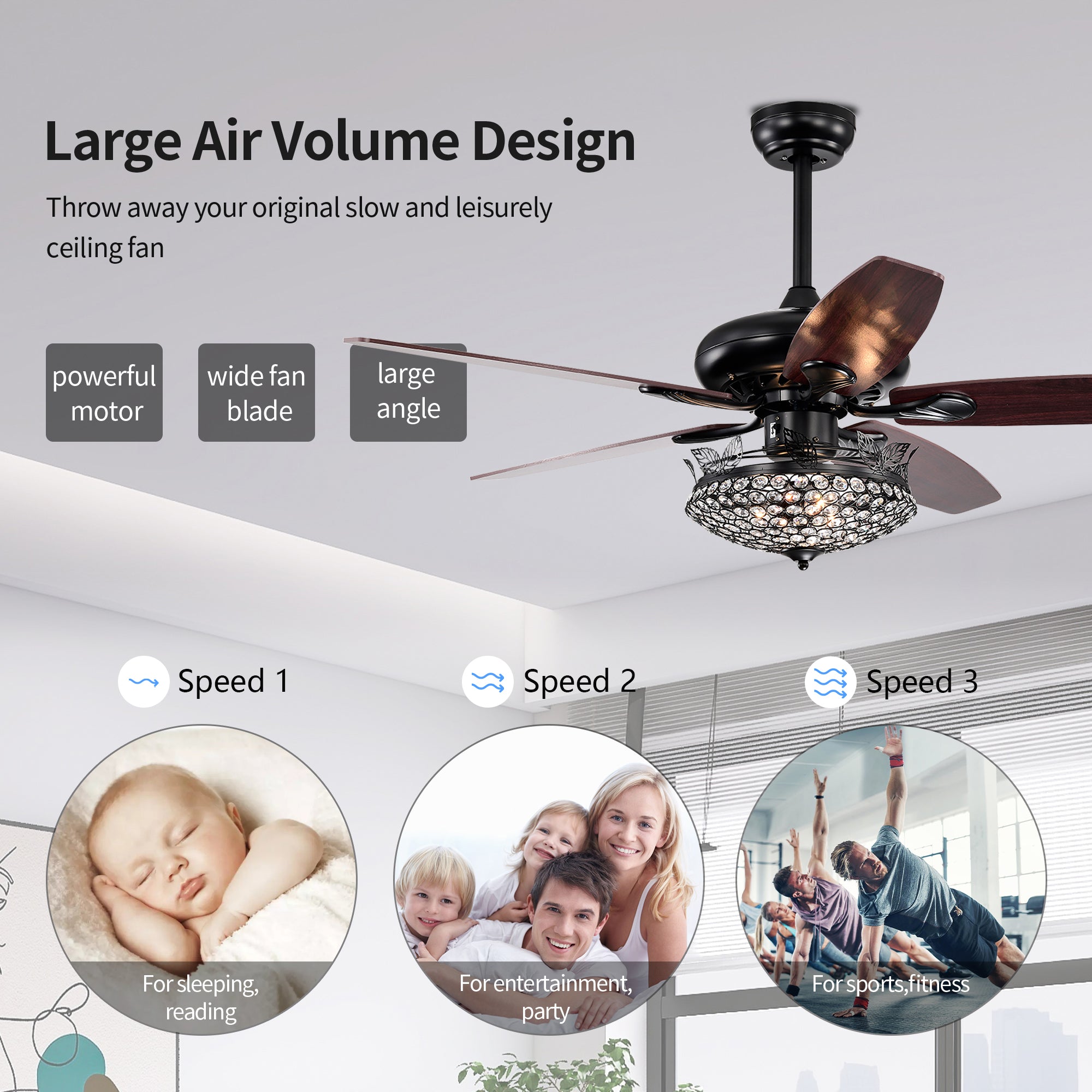 52" Ceiling Fan Light with Remote Control for Living Room